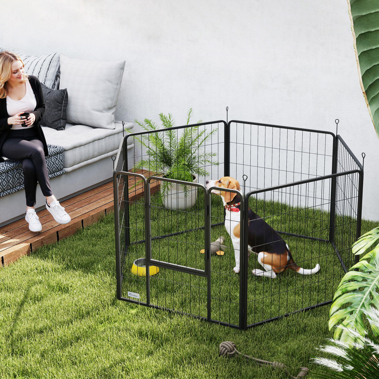 easycomfort easycomfort recinto per cani a 6 pannelli modulabili pieghevole con porta in acciaio altezza 80 cm nero