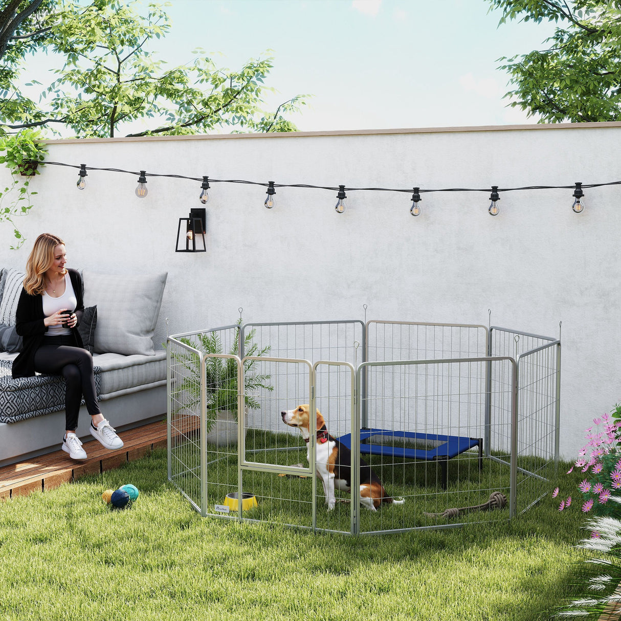 easycomfort easycomfort recinto per cani a 8 pannelli modulabili pieghevole con porta in acciaio altezza 80 cm argento