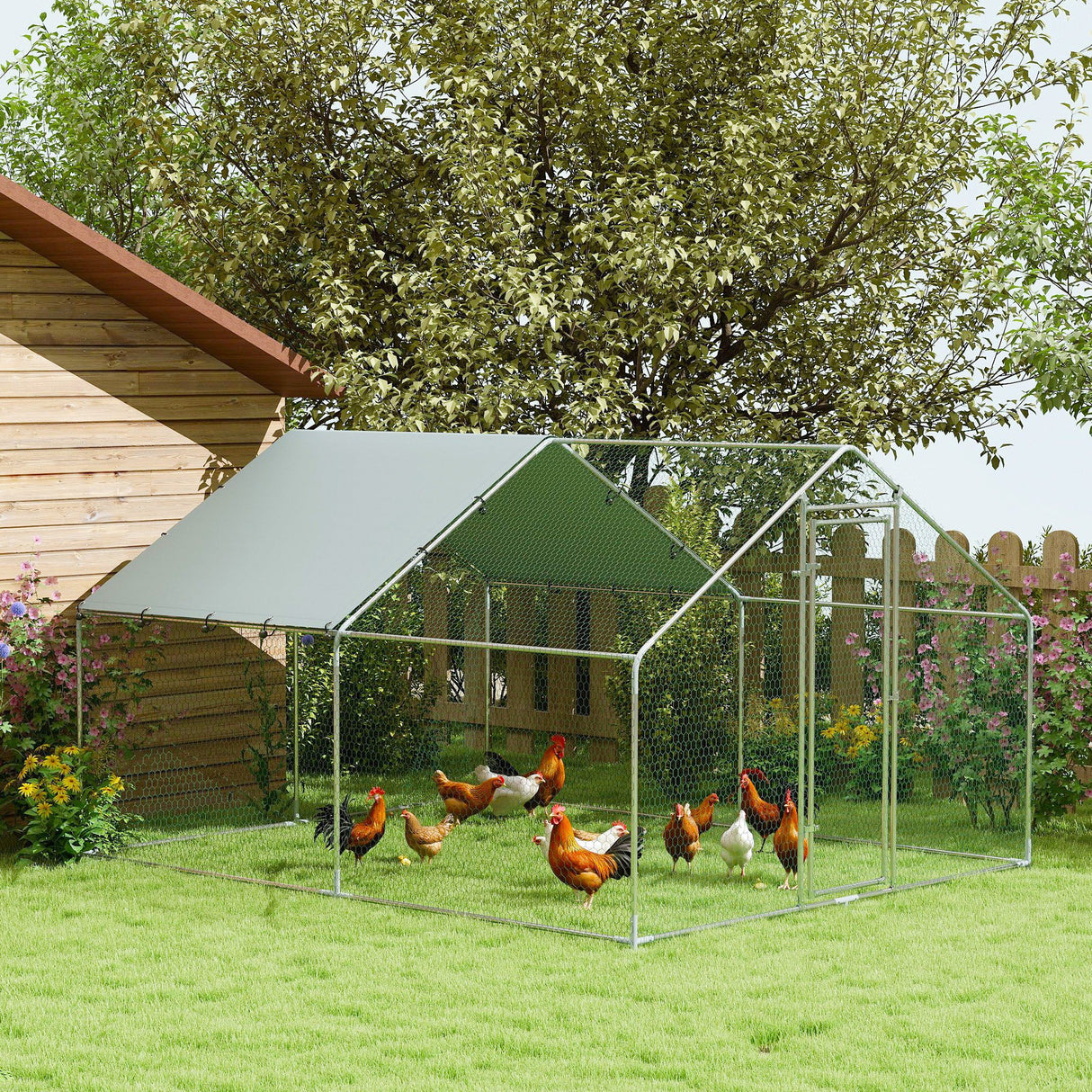 easycomfort easycomfort recinto per galline da 10 2m per 10 15 galline con tetto impermeabile in acciaio e tessuto 3x3 4x1 9 m argento