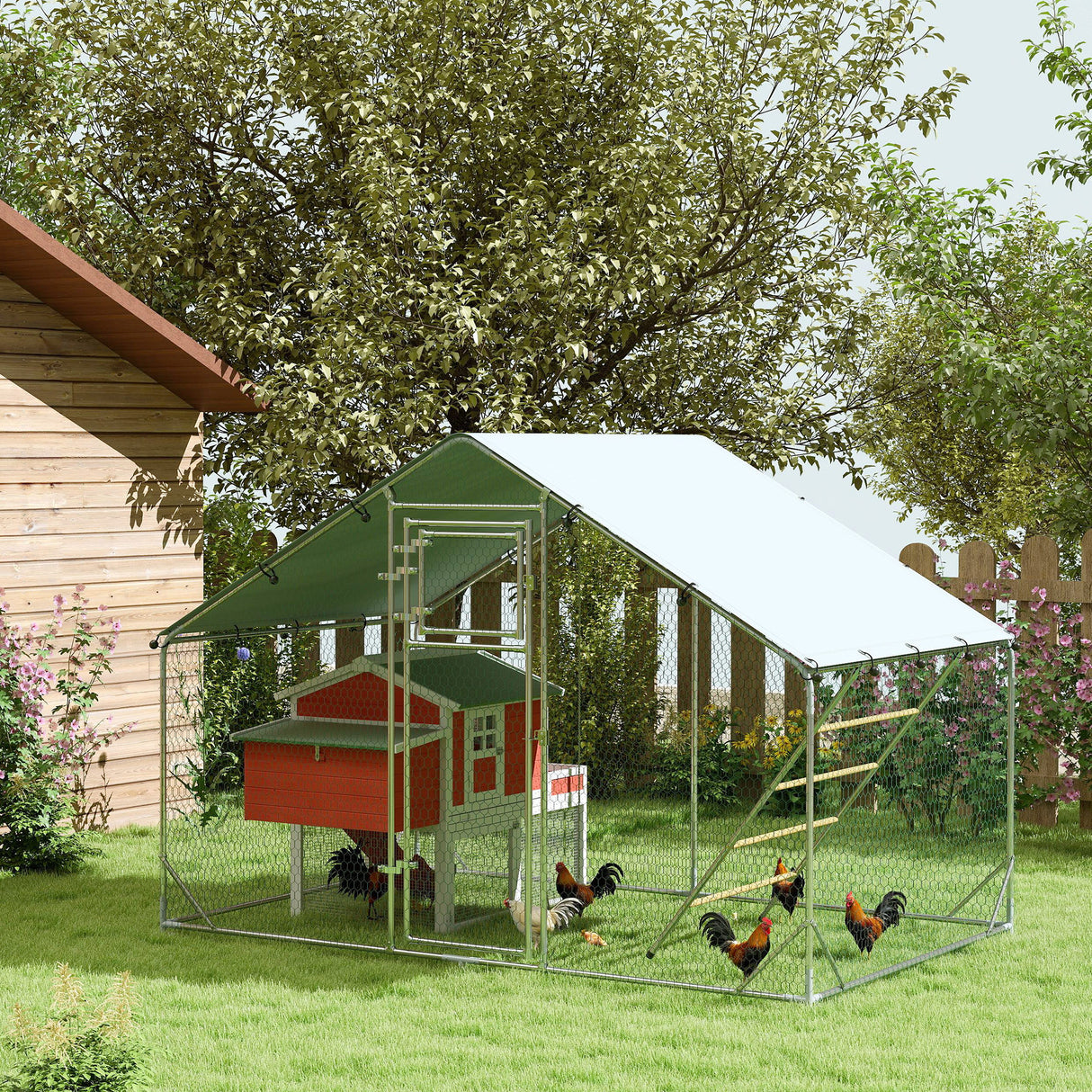 easycomfort easycomfort recinto per galline da 6m per 6 8 animali con tetto impermeabile mangiatoia e posatoio 3x2x1 9m argento