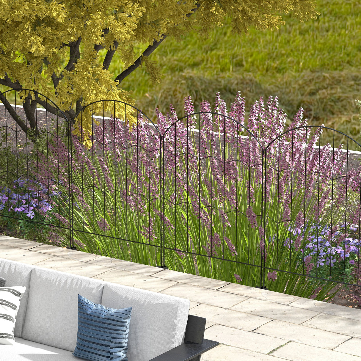 easycomfort easycomfort recinzione esterna a 4 pannelli i acciaio nero con 8 picchetti da terra 348x110 cm