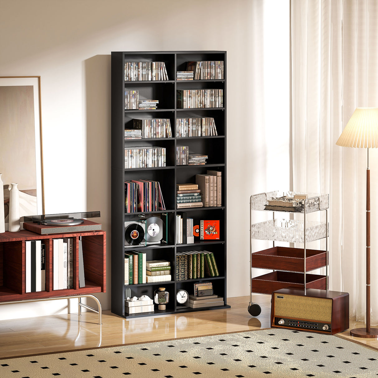 easycomfort easycomfort scaffale porta cd con 14 ripiani regolabili capacita di 640 cd360 dvd 78 5x24x175 cm nero