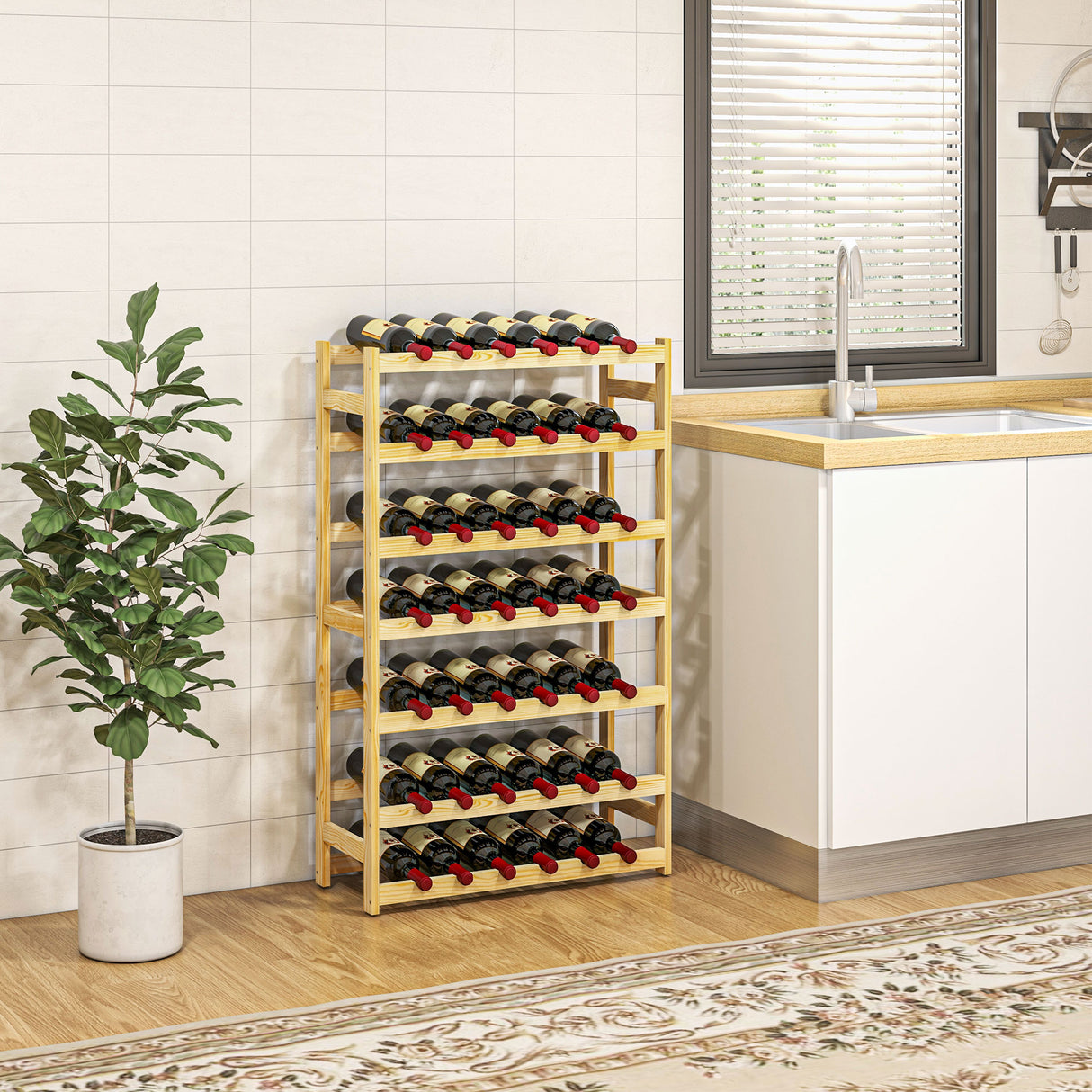 easycomfort easycomfort scaffale portabottiglie a 7 livelli per 42 bottiglie di vino legno di pino naturale 63x25x102cm