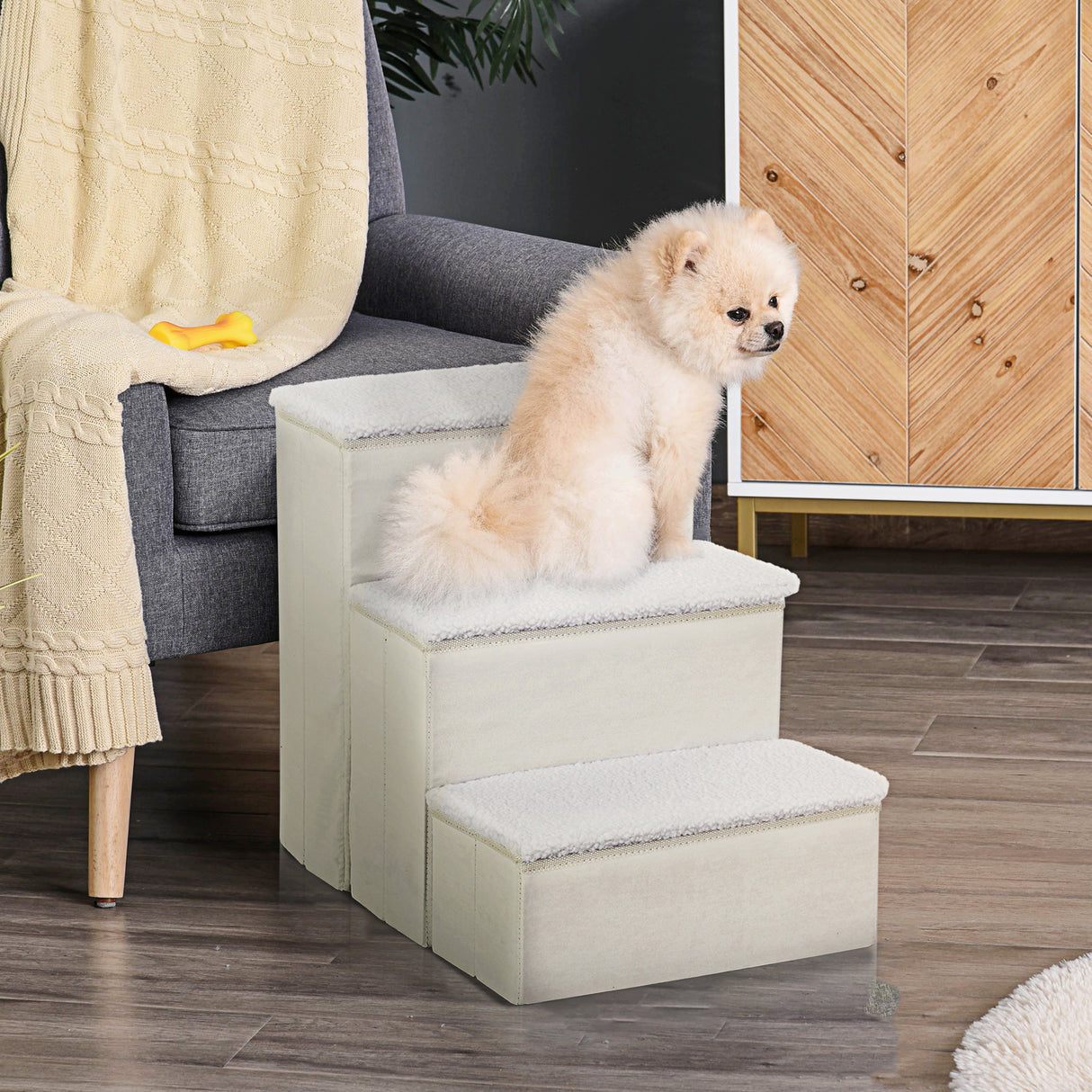 easycomfort easycomfort scaletta per cani a 3 gradini con vano contenitore pieghevole e lavabile 40x54x48 cm bianco