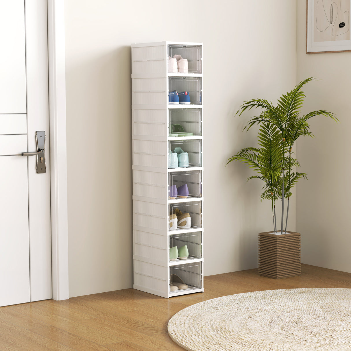 easycomfort easycomfort scarpiera con 8 contenitori per scarpe impilabili e pieghevoli con pannello trasparente bianco