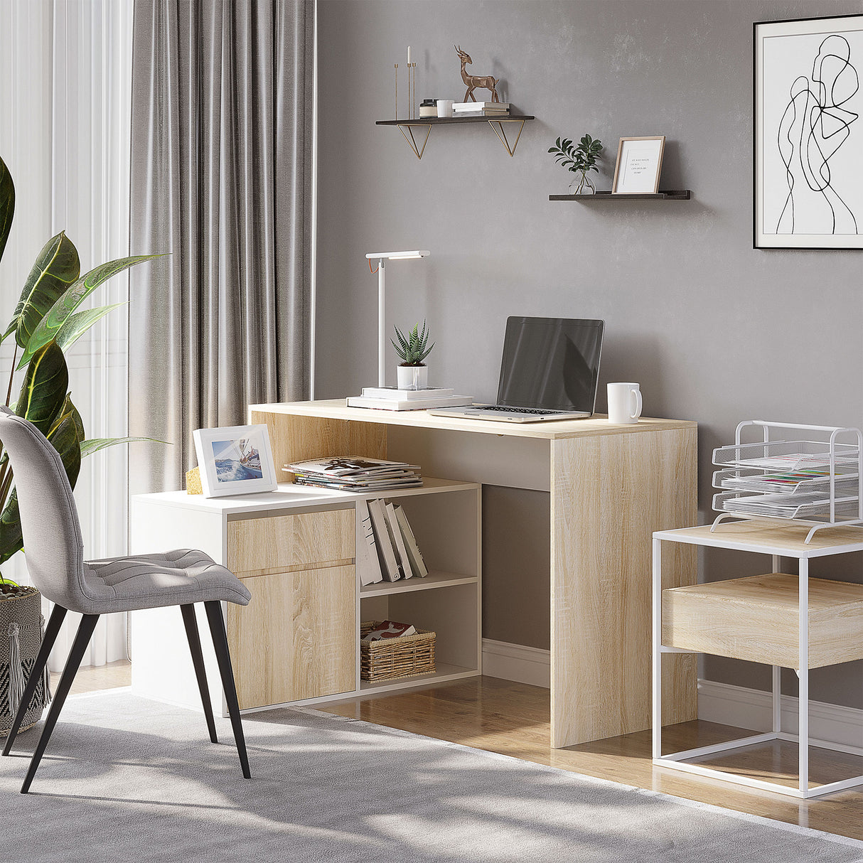 easycomfort easycomfort scrivania angolare scrivania ad angolo per computer da camera o ufficio scrivania salvaspazio in legno rovere e bianco