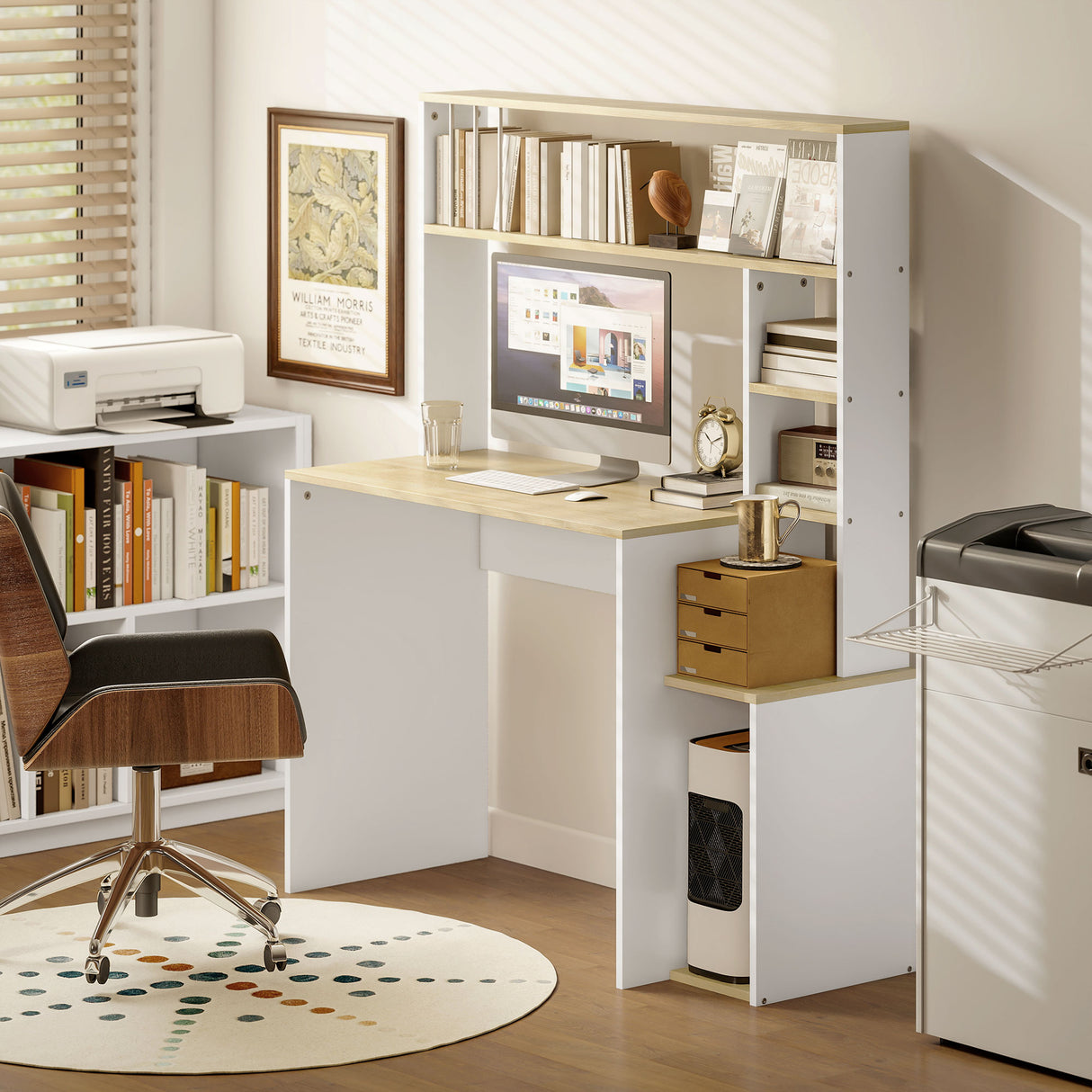 easycomfort easycomfort scrivania moderna per pc con libreria scaffale e porta cpu 113x45x138 5 cm rovere