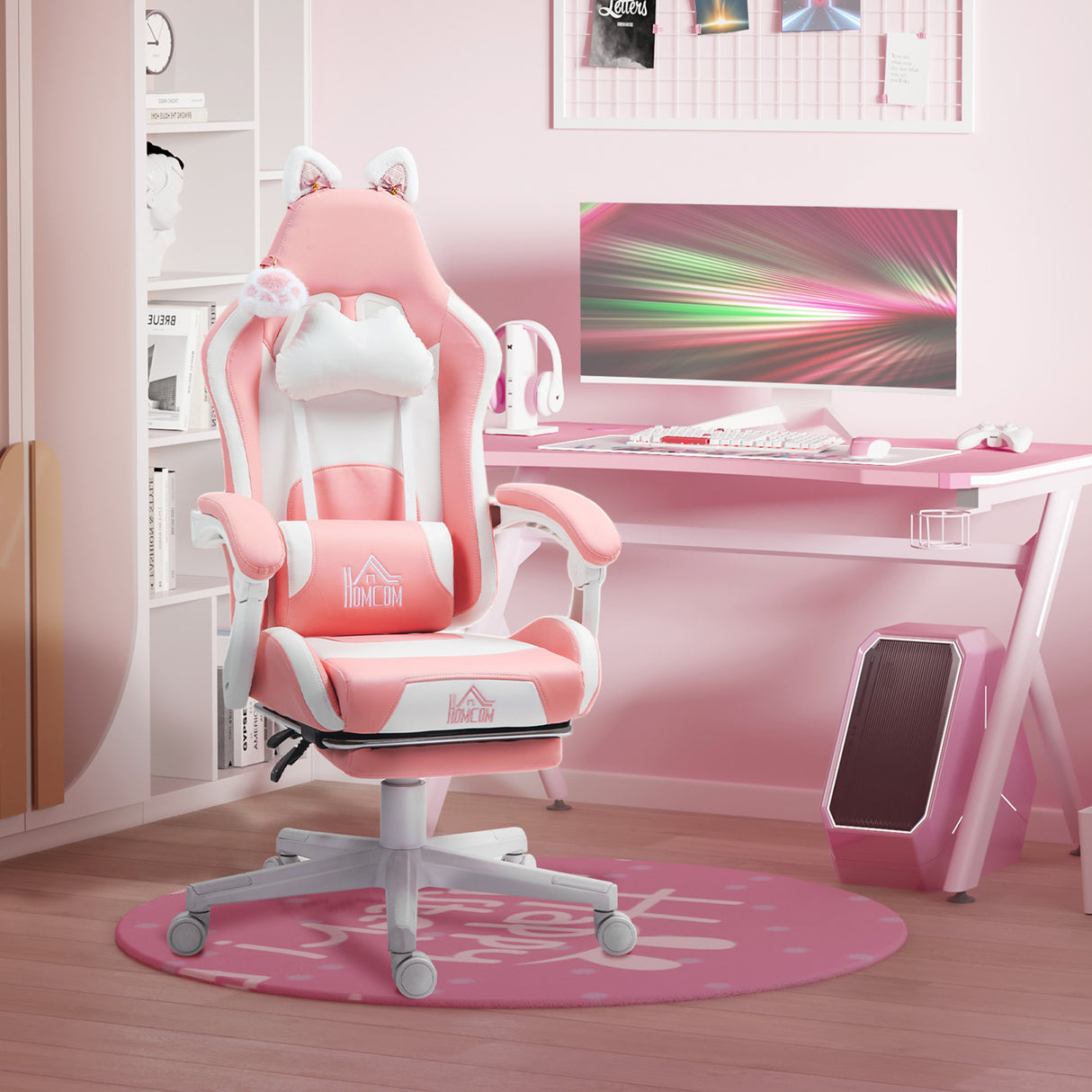 easycomfort easycomfort sedia da gaming ergonomica con orecchie da gatto poggiapiedi supporto lombare e cervicale rosa