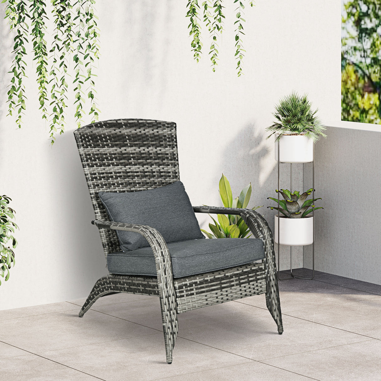 easycomfort easycomfort sedia da giardino adironrack con braccioli in rattan e acciaio 64x80x90 cm grigio