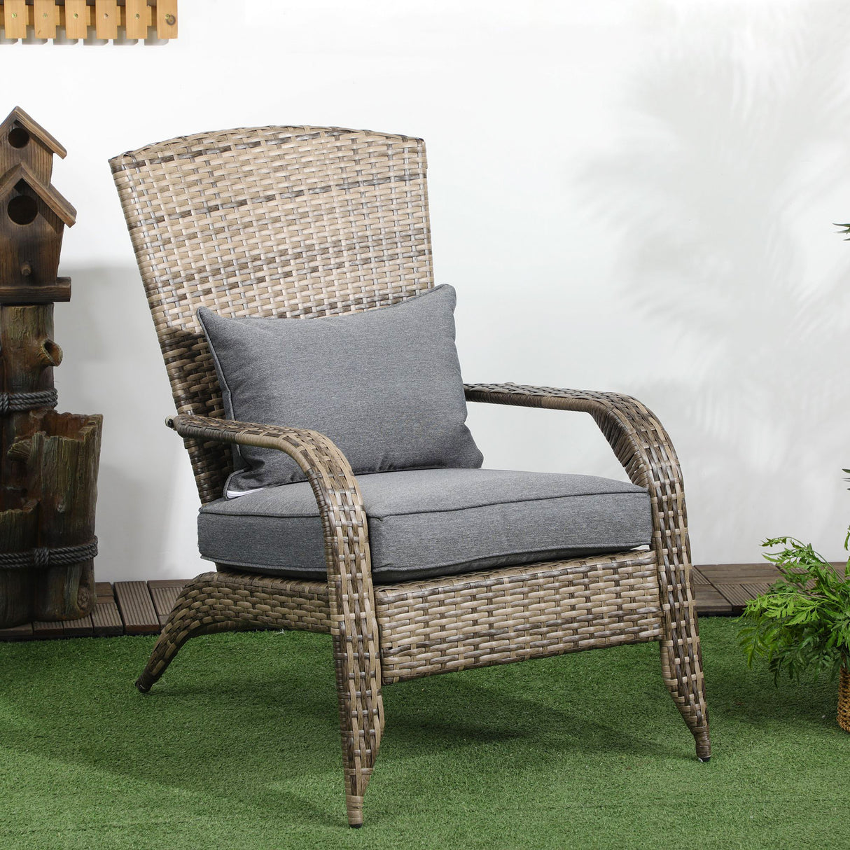 easycomfort easycomfort sedia da giardino adironrack con braccioli in rattan e acciaio 64x80x90 cm marrone e grigio