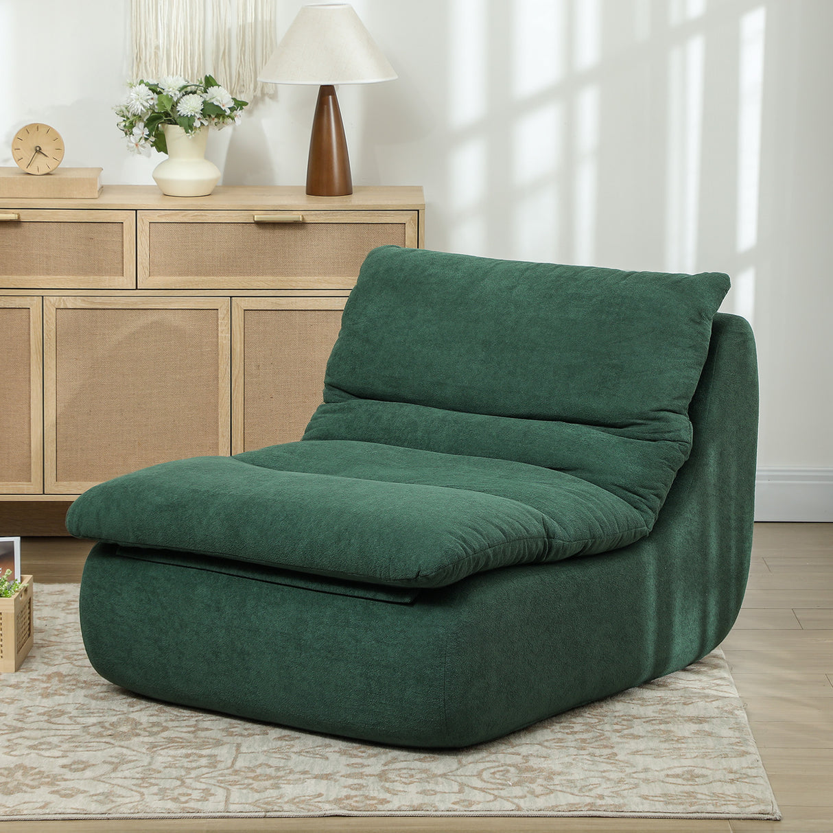 easycomfort easycomfort sedia da terra moderna e imbottita in tessuto effetto velluto verde e schiuma 82x103x75 cm
