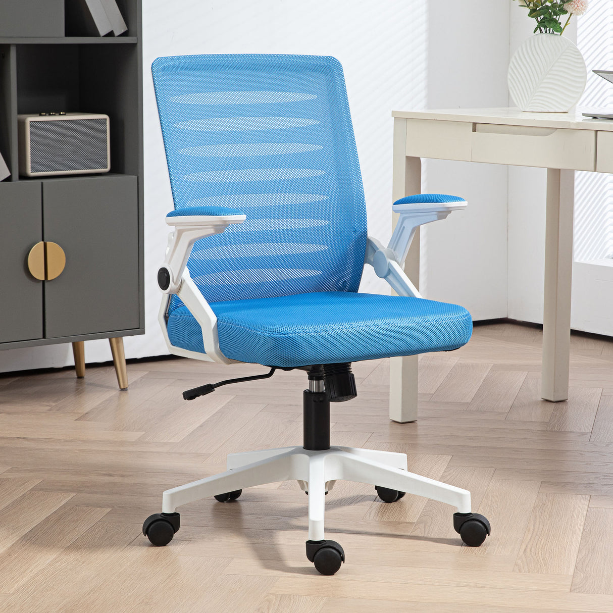 easycomfort easycomfort sedia ergonomica girevole ad altezza regolabile con braccioli 54x54x89 99 cm bianca e azzurra