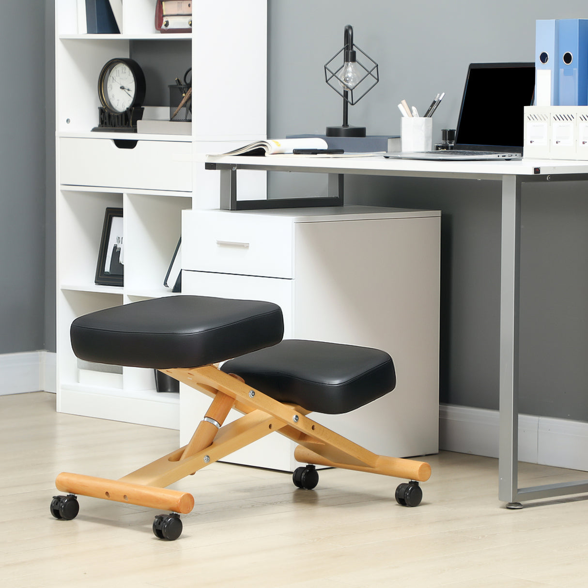 easycomfort easycomfort sedia ergonomica posturale con inginocchiatoio altezza regolabile e rotelle in legno nero
