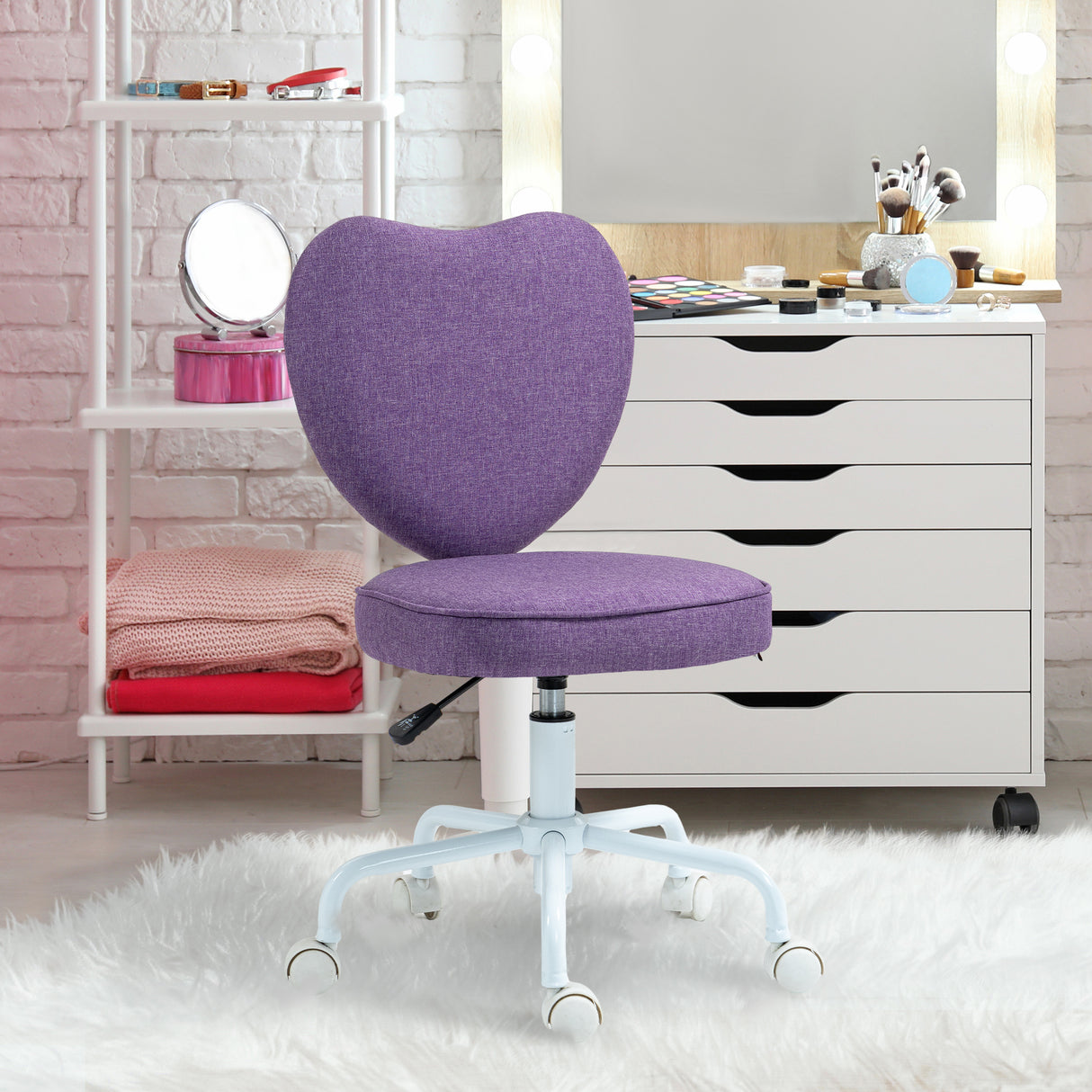 easycomfort easycomfort sedia per scrivania a cuore con 5 rotelle e altezza regolabile in tessuto 40x50x79 89cm viola