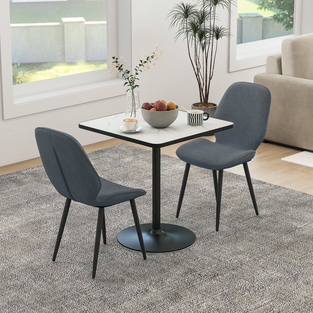easycomfort easycomfort set 2 sedie da pranzo con schienale ricurvo in tessuto effetto lino schiuma e acciaio 46x56x86 cm grigio e nero