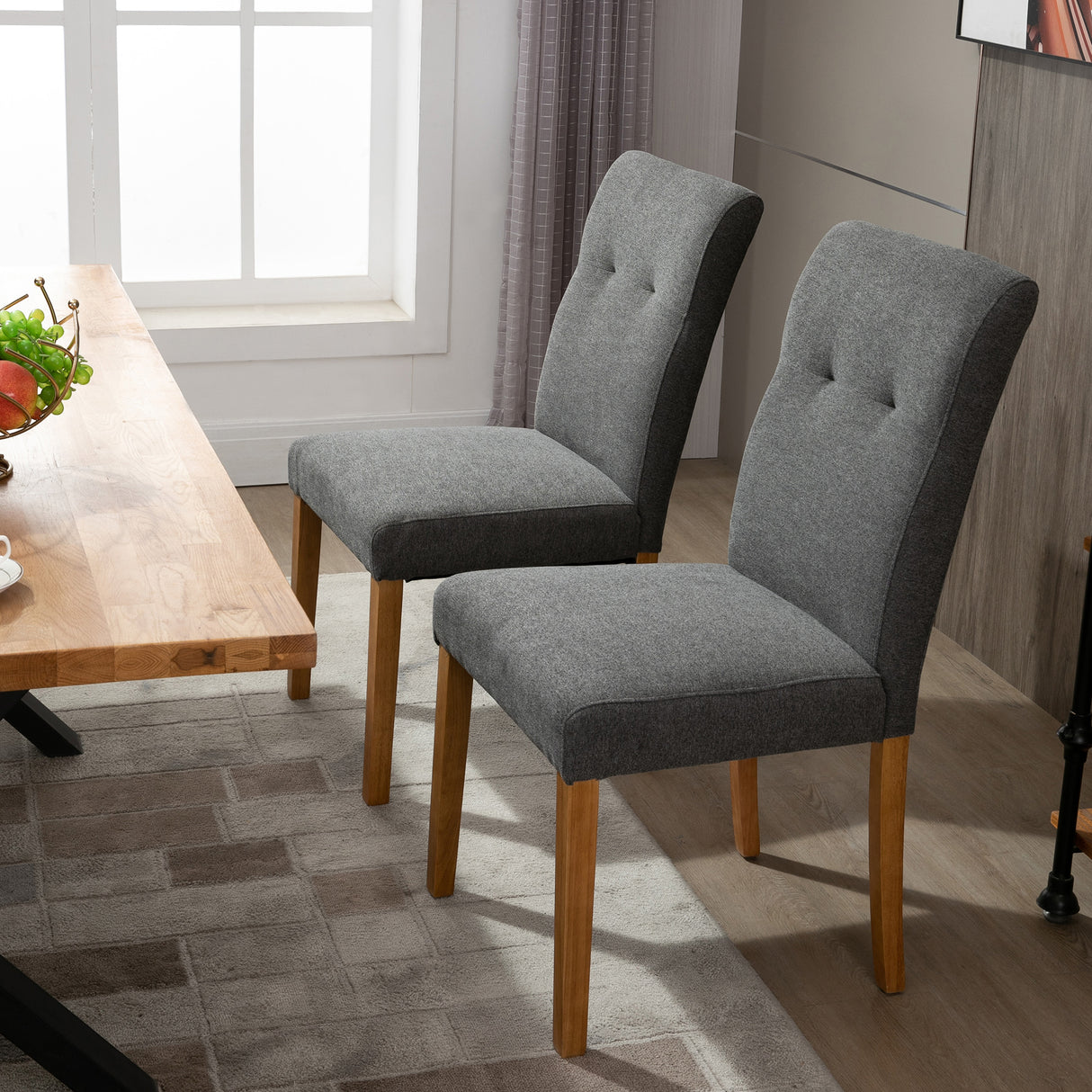 easycomfort easycomfort set 2 sedie da pranzo imbottite con schienale alto e gambe in legno 50x62x96 cm grigio scuro
