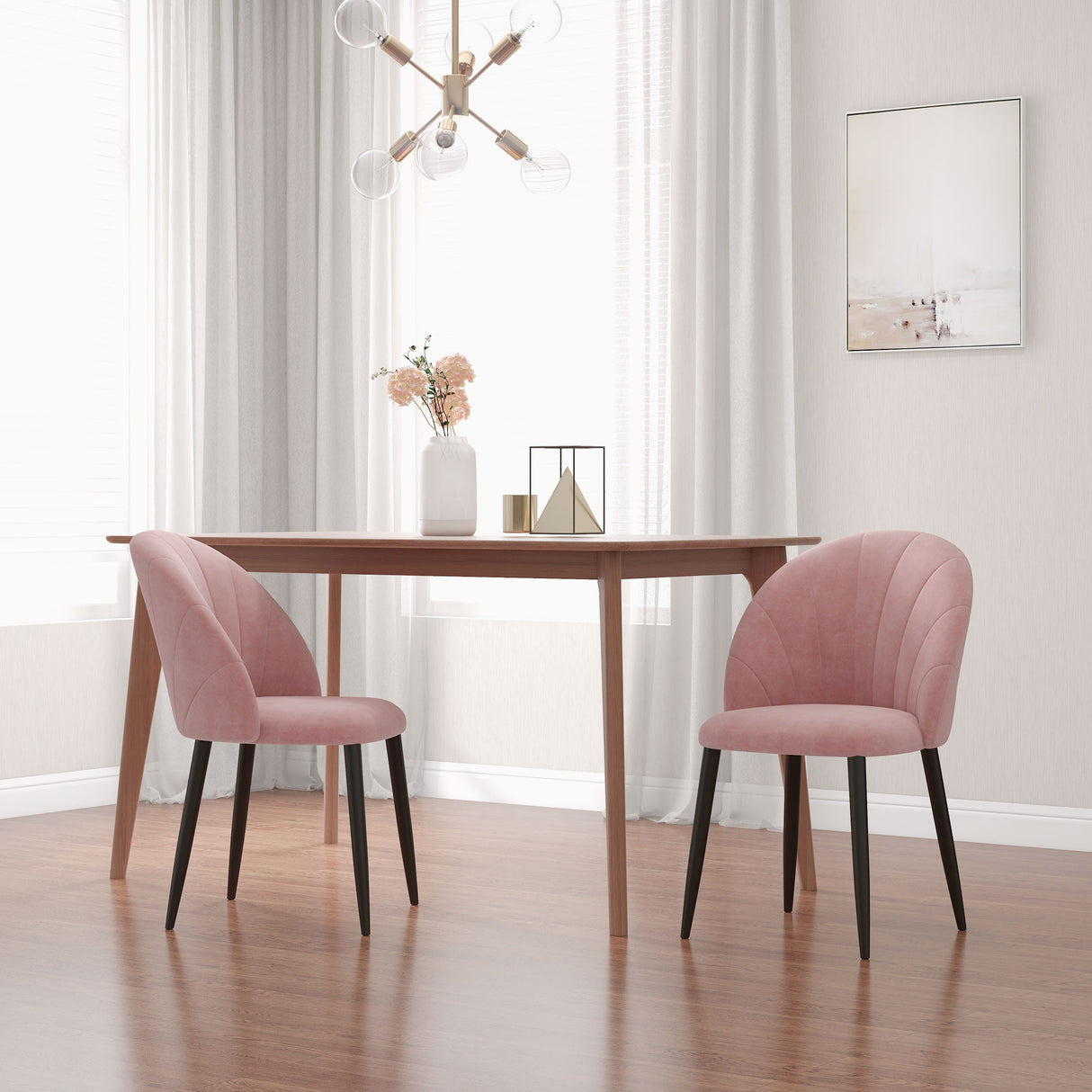 easycomfort easycomfort set 2 sedie da pranzo imbottite stile nordico in metallo e velluto 52x54x79cm rosa