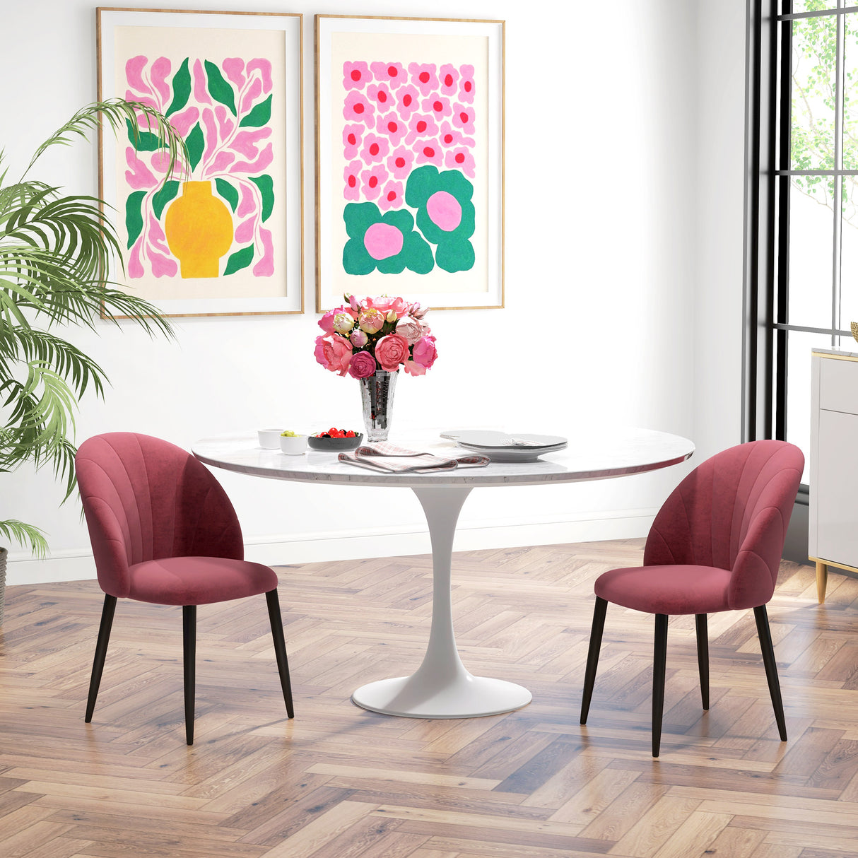 easycomfort easycomfort set 2 sedie da pranzo in velluto imbottite con gambe in metallo rosso