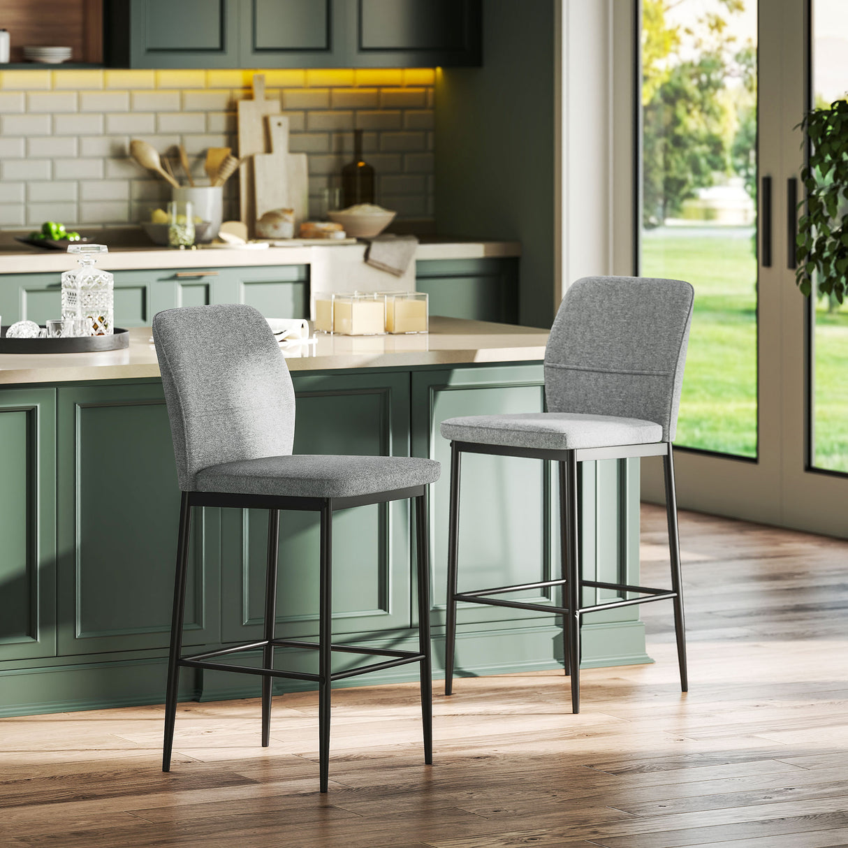 easycomfort easycomfort set 2 sgabelli bar in velluto moderni con poggiapiedi e schienale 41x52x97 cm grigio