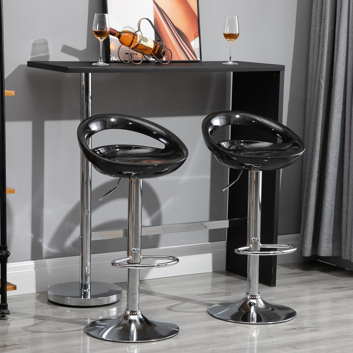 easycomfort easycomfort set 2 sgabelli da bar alti sgabelli girevoli a 360 con schienale e poggiapiedi altezza regolabile base in acciaio per sala da pranzo e cucina 46x41x76 96cm nero ean 8054144139012