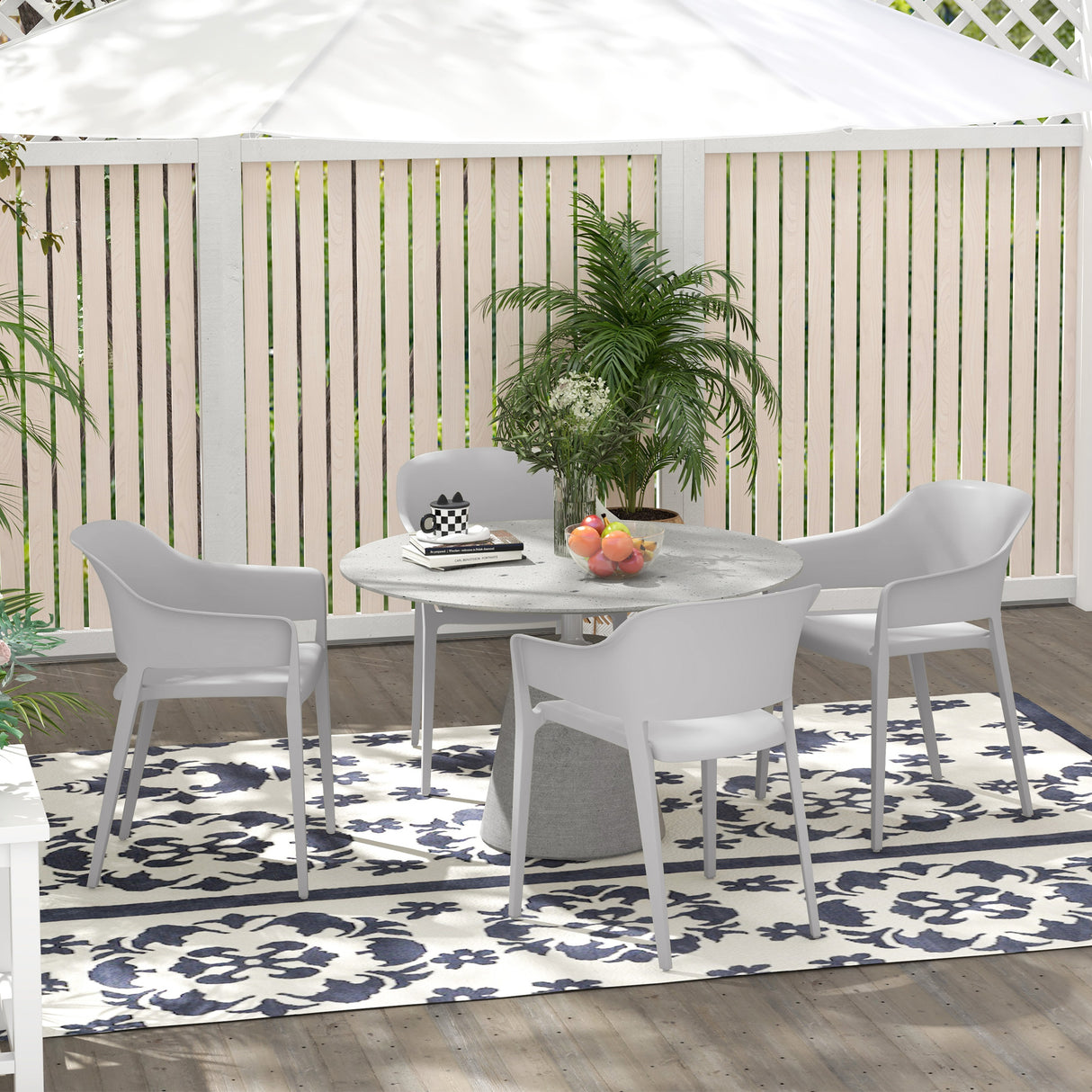 easycomfort easycomfort set 4 sedie da giardino in plastica impilabili con braccioli e schienale alto in pp grigio