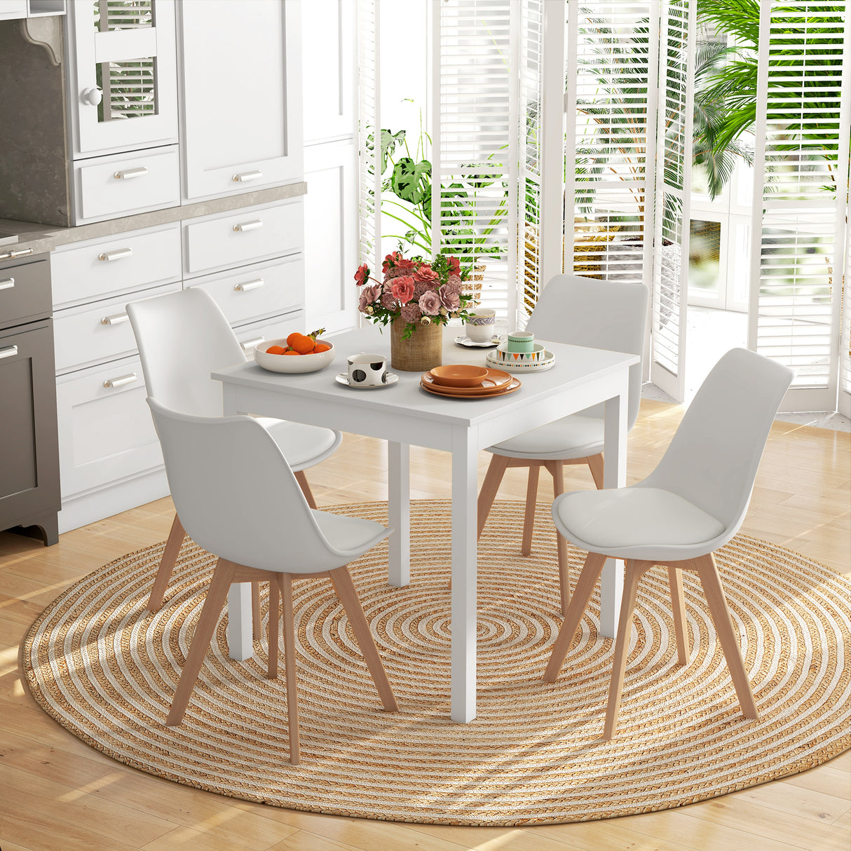 easycomfort easycomfort set 4 sedie da pranzo stile nordico in plastica con gambe in legno e cuscino in finta pelle bianco