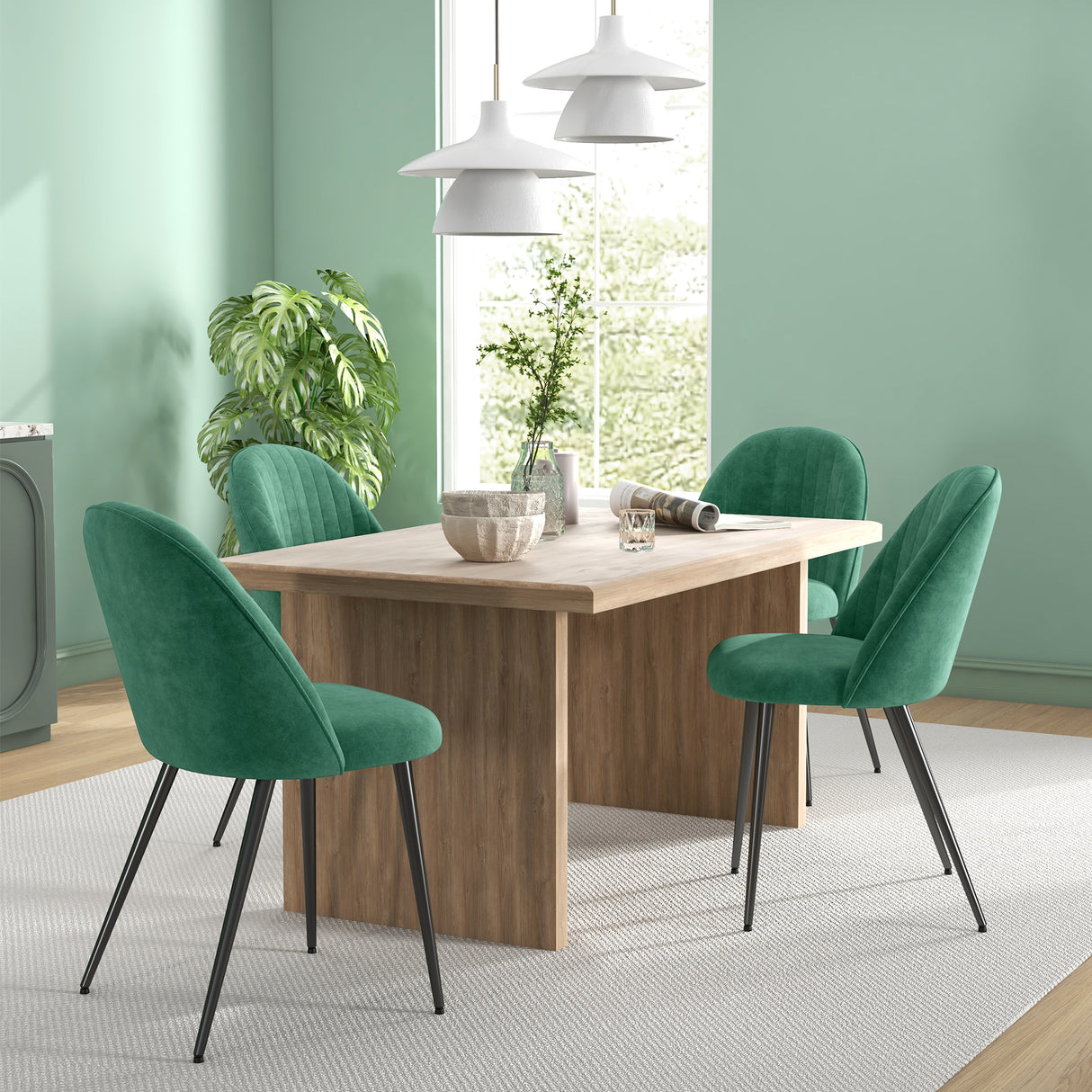 easycomfort easycomfort set 4 sedie moderne imbottite con schienale ricurvo in tessuto effetto velluto e acciaio 50x52x83 cm verde