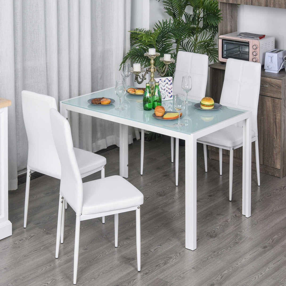 easycomfort easycomfort set 5 pezzi con 1 tavolo e 4 sedie per cucina o sala da pranzo in finta pelle metallo e vetro temperato bianco