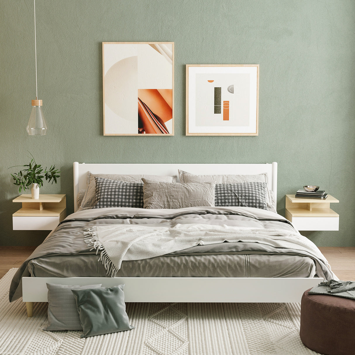 easycomfort easycomfort set da 2 comodini sospesi con cassetto e ripiano superiore in legno 35x32x22 5 cm bianco e rovere