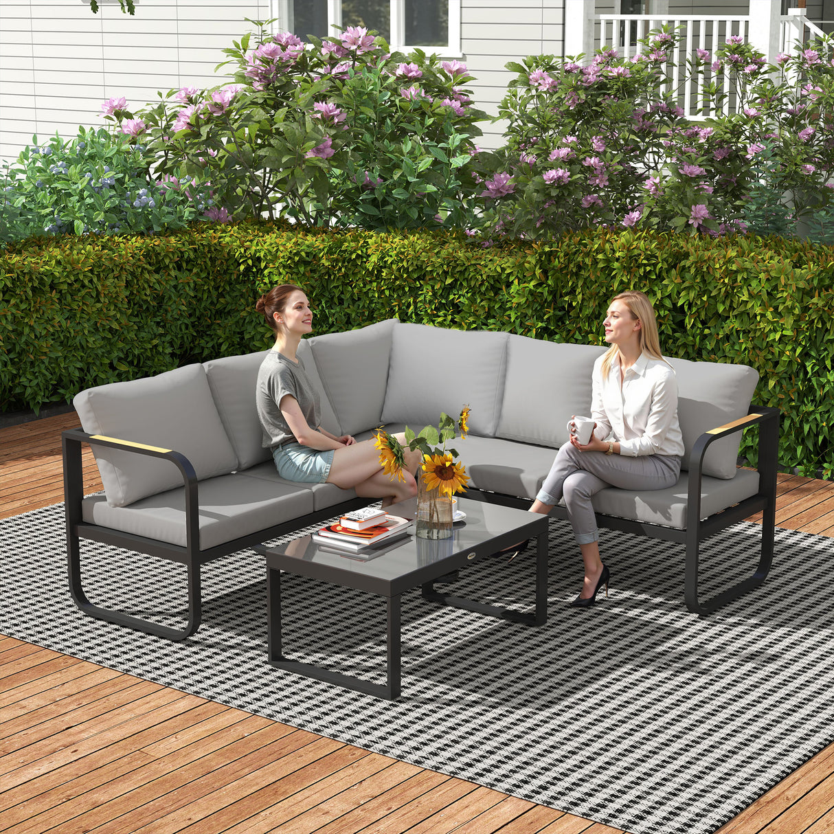 easycomfort easycomfort set da esterno 3 pezzi con divano 3 posti convertibile divano 2 posti e tavolino da esterno grigio e nero