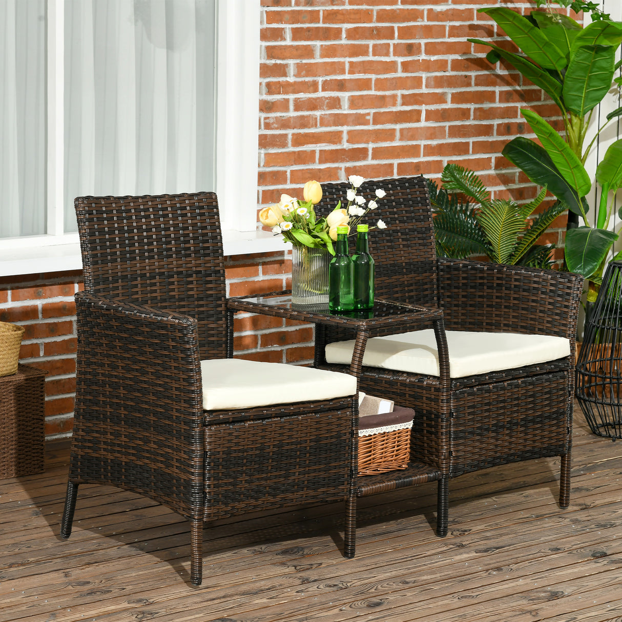 easycomfort easycomfort set da giardino in rattan con 2 sedie moderne e tavolino da caffe 138x60x87 cm marrone