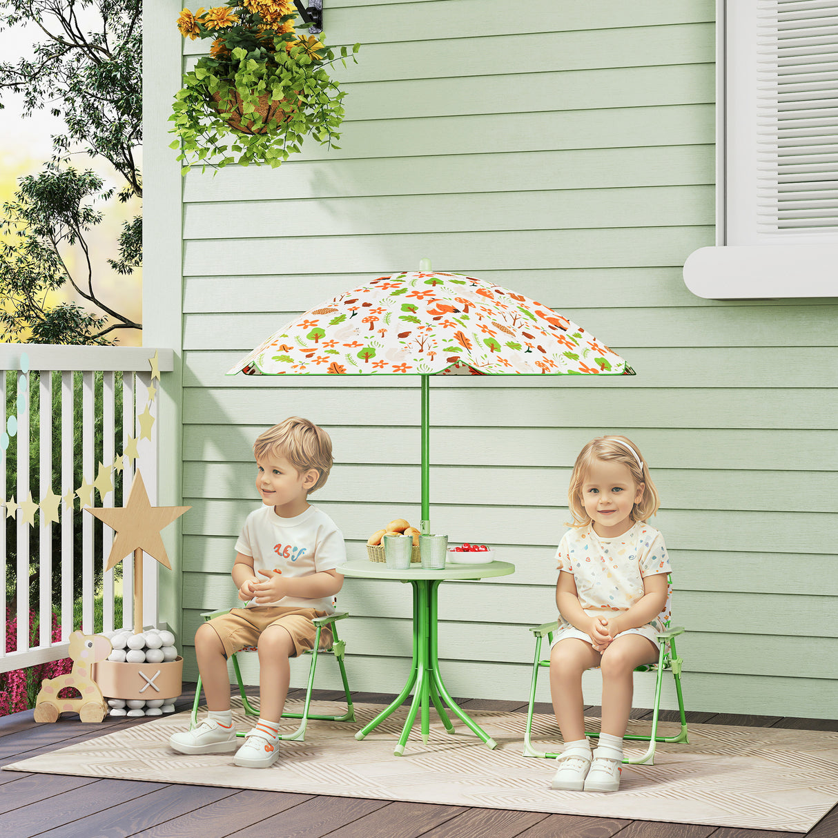 easycomfort easycomfort set da giardino per bambini 2 5 anni con tavolino rotondo 2 sedie pieghevoli e un ombrellone verde