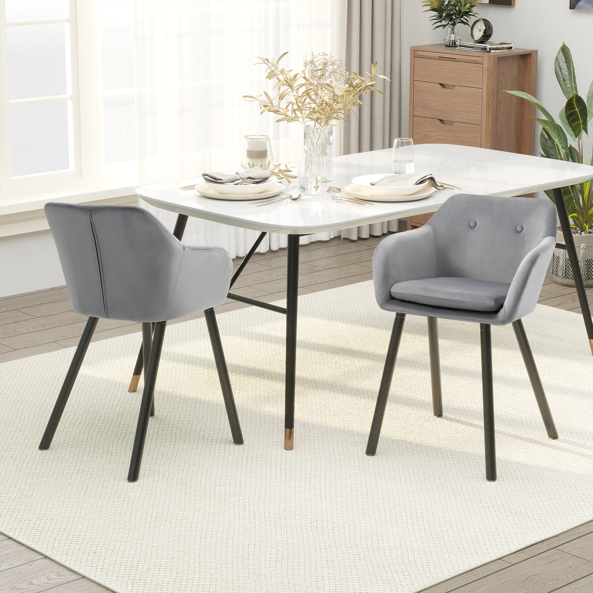 easycomfort easycomfort set di 2 sedie per sala da pranzo con braccioli imbottite e in velluto 54x56x74cm grigio