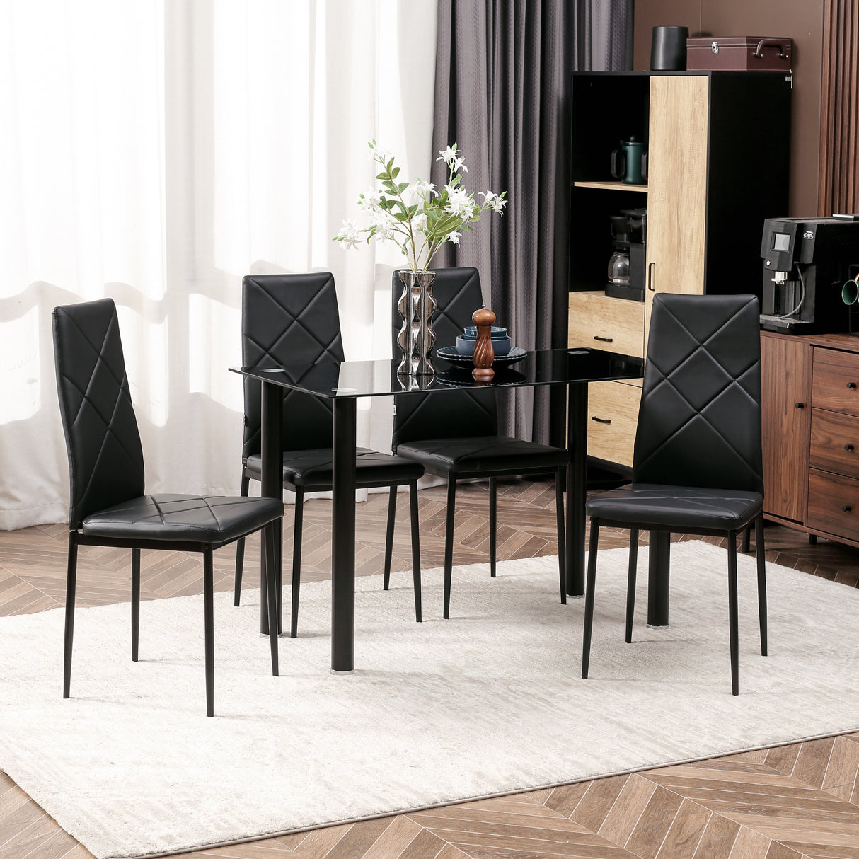 easycomfort easycomfort set di 4 sedie da pranzo con schienale alto in finta pelle e acciaio 41x50x97cm nero