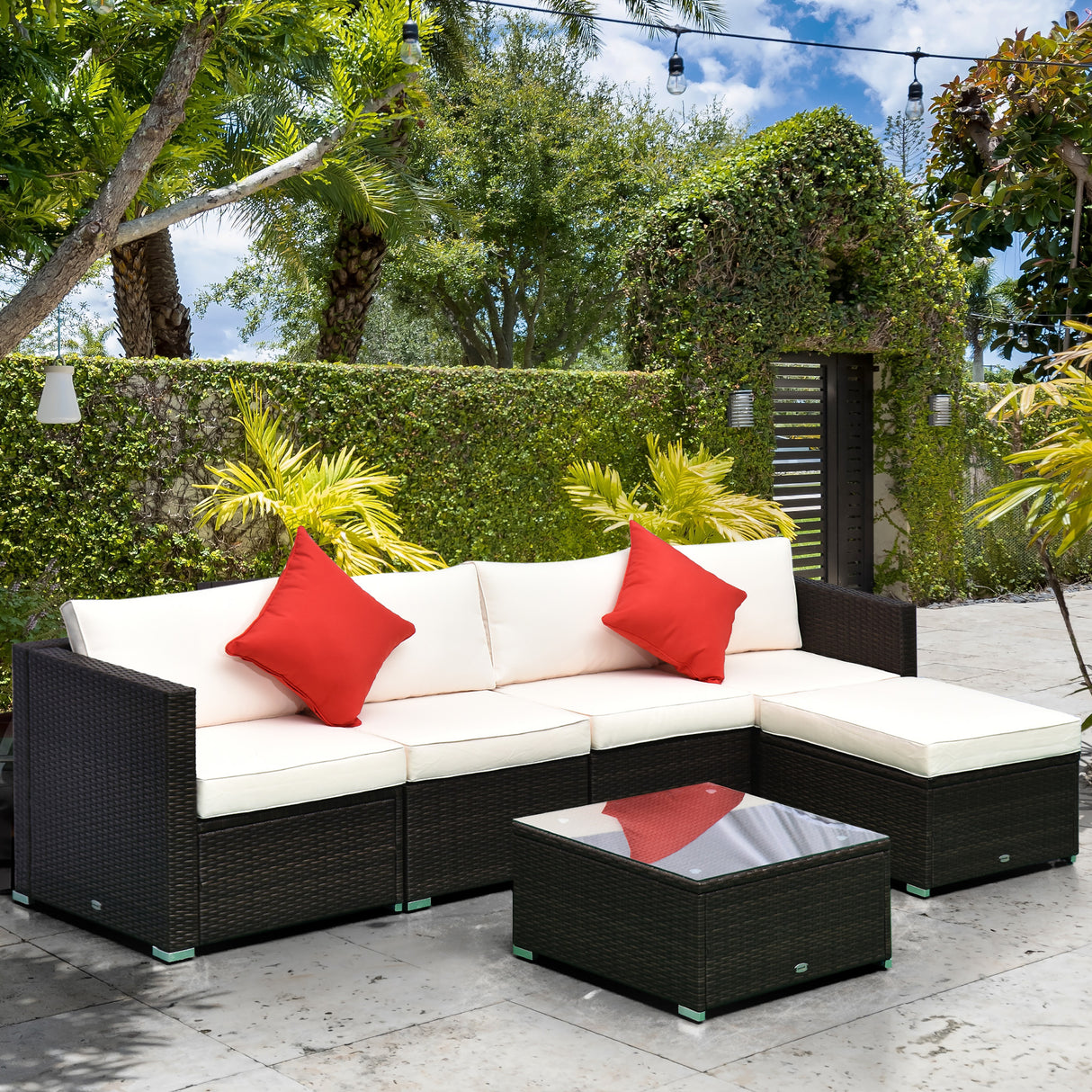 easycomfort easycomfort set mobili da giardino in rattan pe 4 poltrone 1 pouf 1 tavolino in vetro temperato 2 cuscini