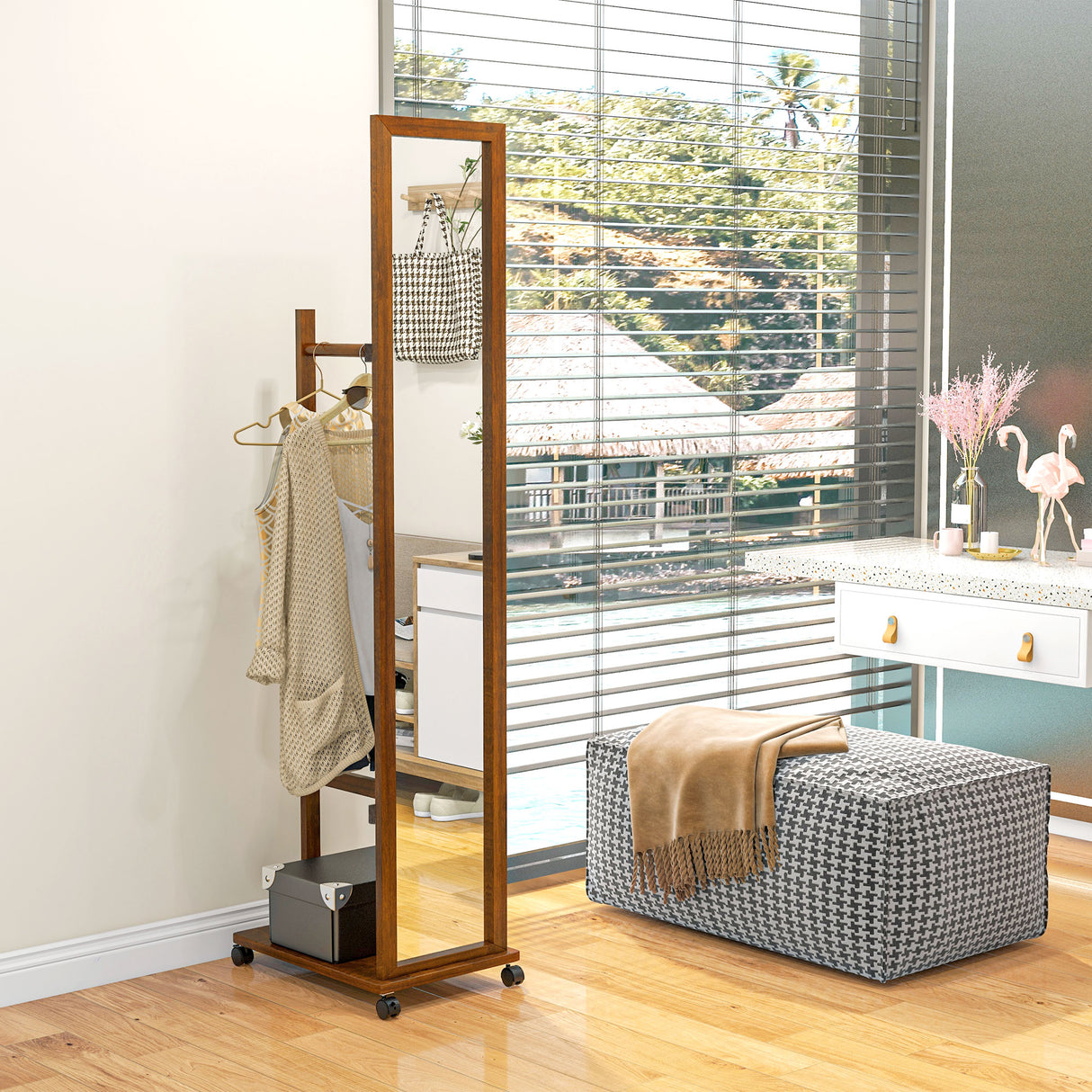 easycomfort easycomfort specchio da camera e ingresso con ripiano inferiore e binario in legno e vetro 35 5x49 5x167 8 cm