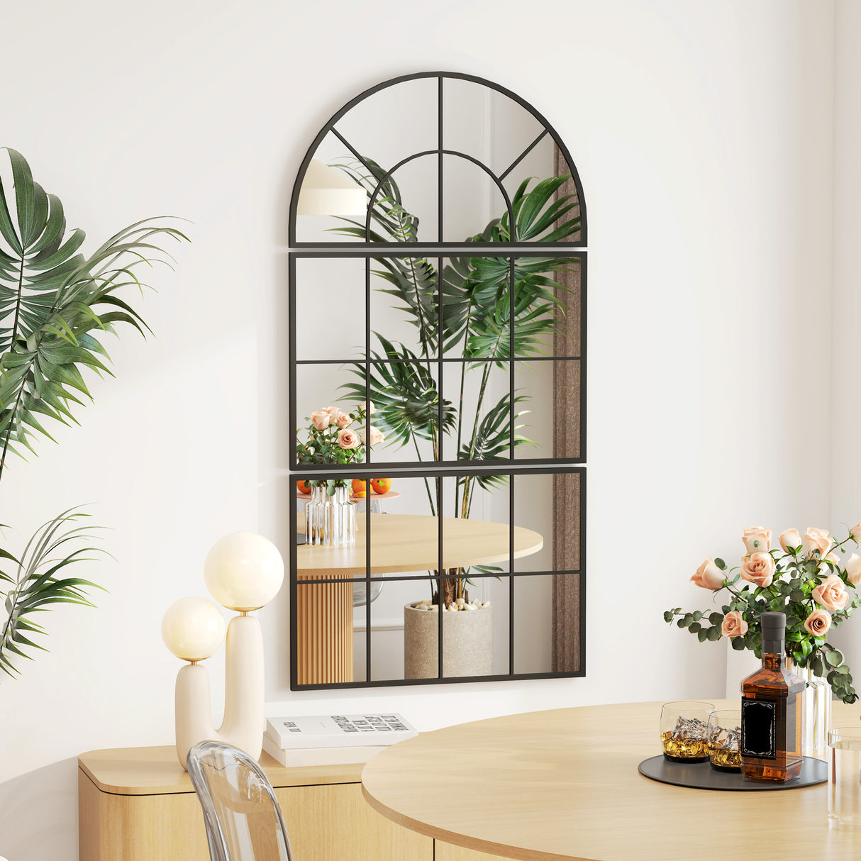 easycomfort easycomfort specchio da parete ad arco stile finestra per camera da letto e ingresso 76x43 cm nero