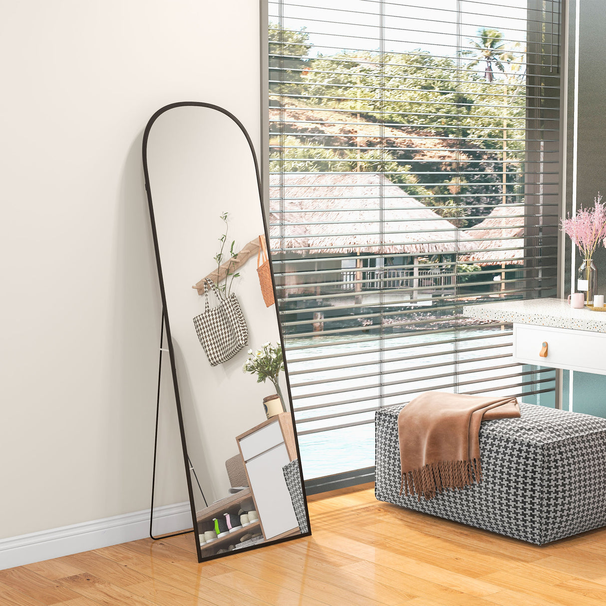 easycomfort easycomfort specchio da terra e parete moderno in lega di alluminio con supporto pieghevole 50x161 5cm nero