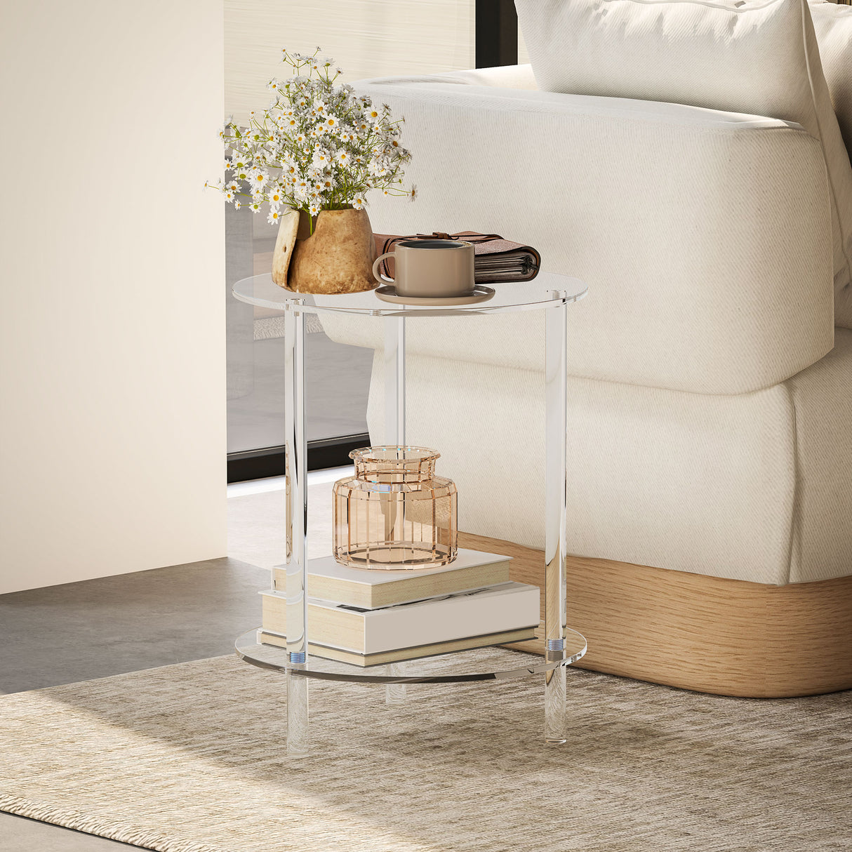 easycomfort easycomfort tavolino basso rotondo a 2 livelli in acrilico per interni 40x50 cm trasparente