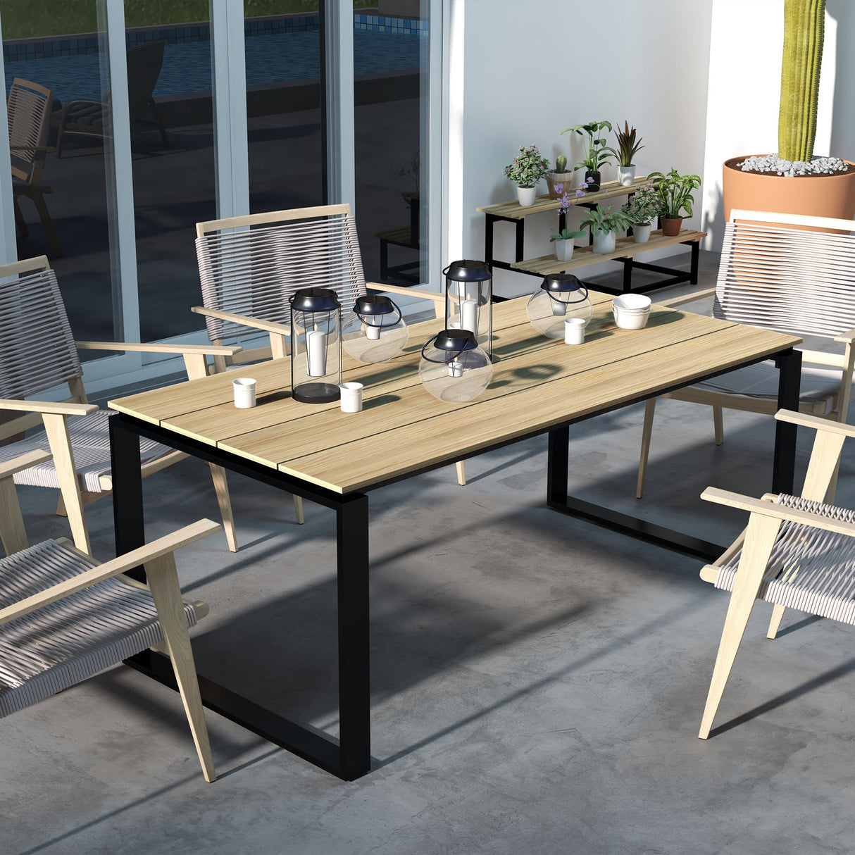 easycomfort easycomfort tavolo da giardino rettangolare in alluminio con piano a doghe per 6 8 persone 180x90x74cm quercia