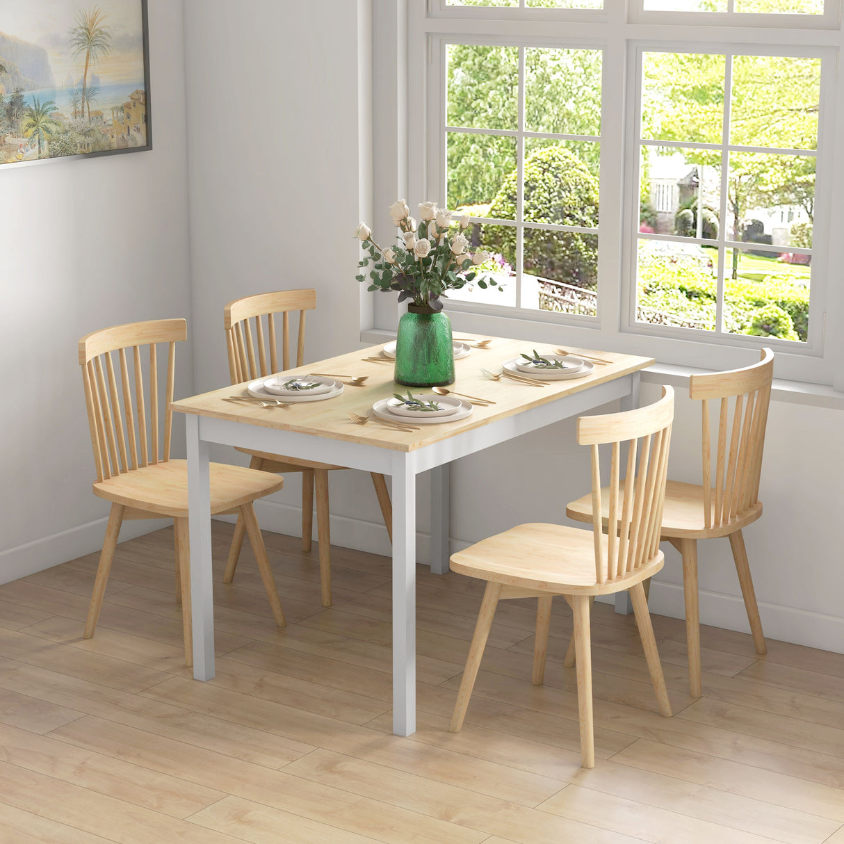 easycomfort easycomfort tavolo da pranzo 4 posti con piedini antiscivolo in legno di pino 120x75x75 cm