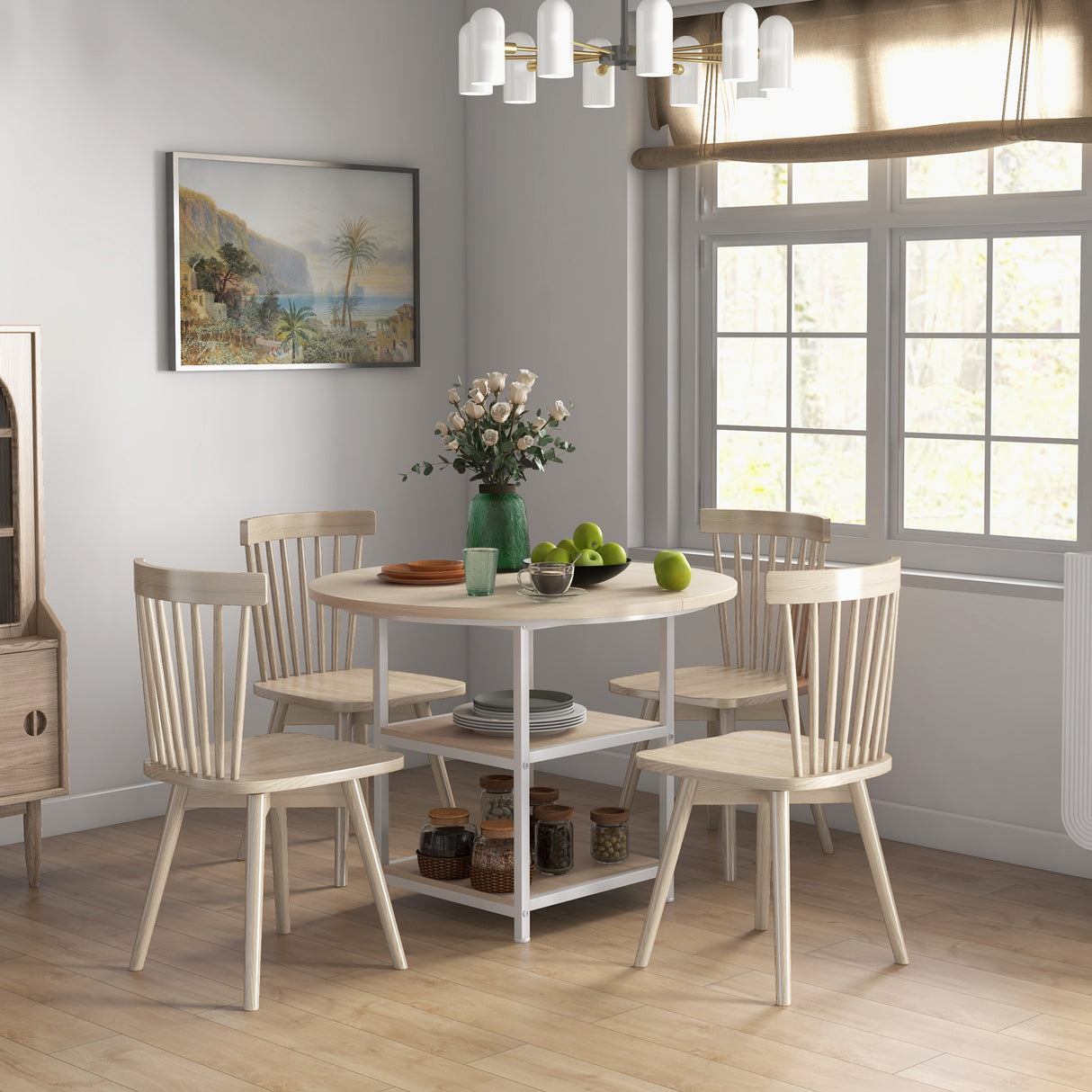 easycomfort easycomfort tavolo da pranzo per 4 6 persone con 2 ripiani integrati in acciaio e mdf 100x76 cm bianco e rovere