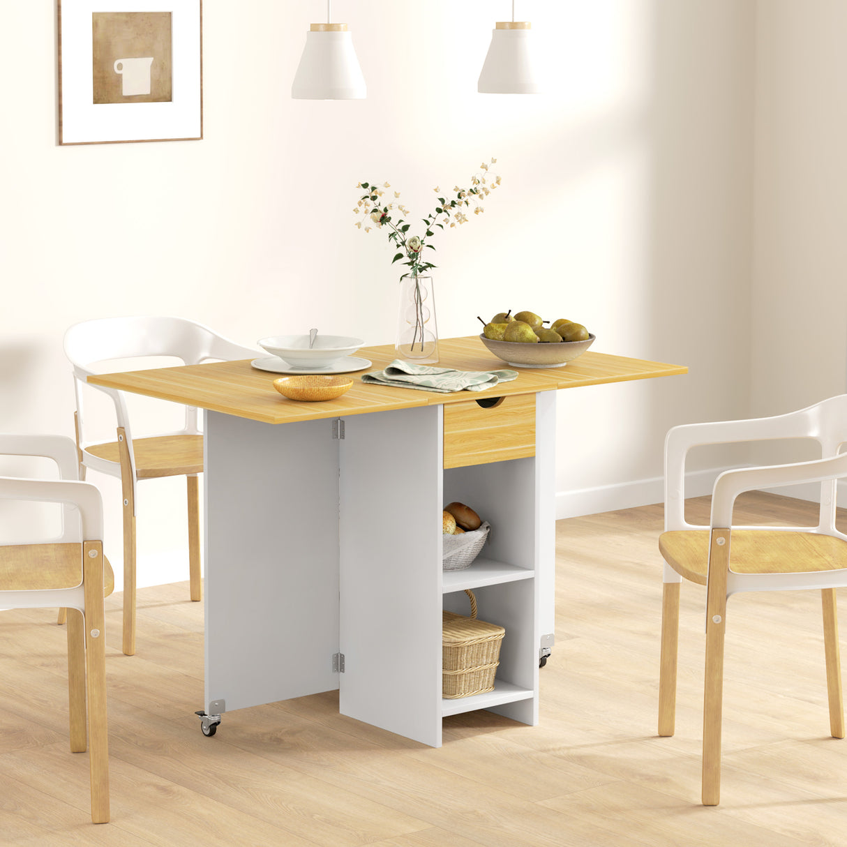easycomfort easycomfort tavolo da pranzo pieghevole per 2 4 persone con 2 ribalte cassetto e ripiani quercia