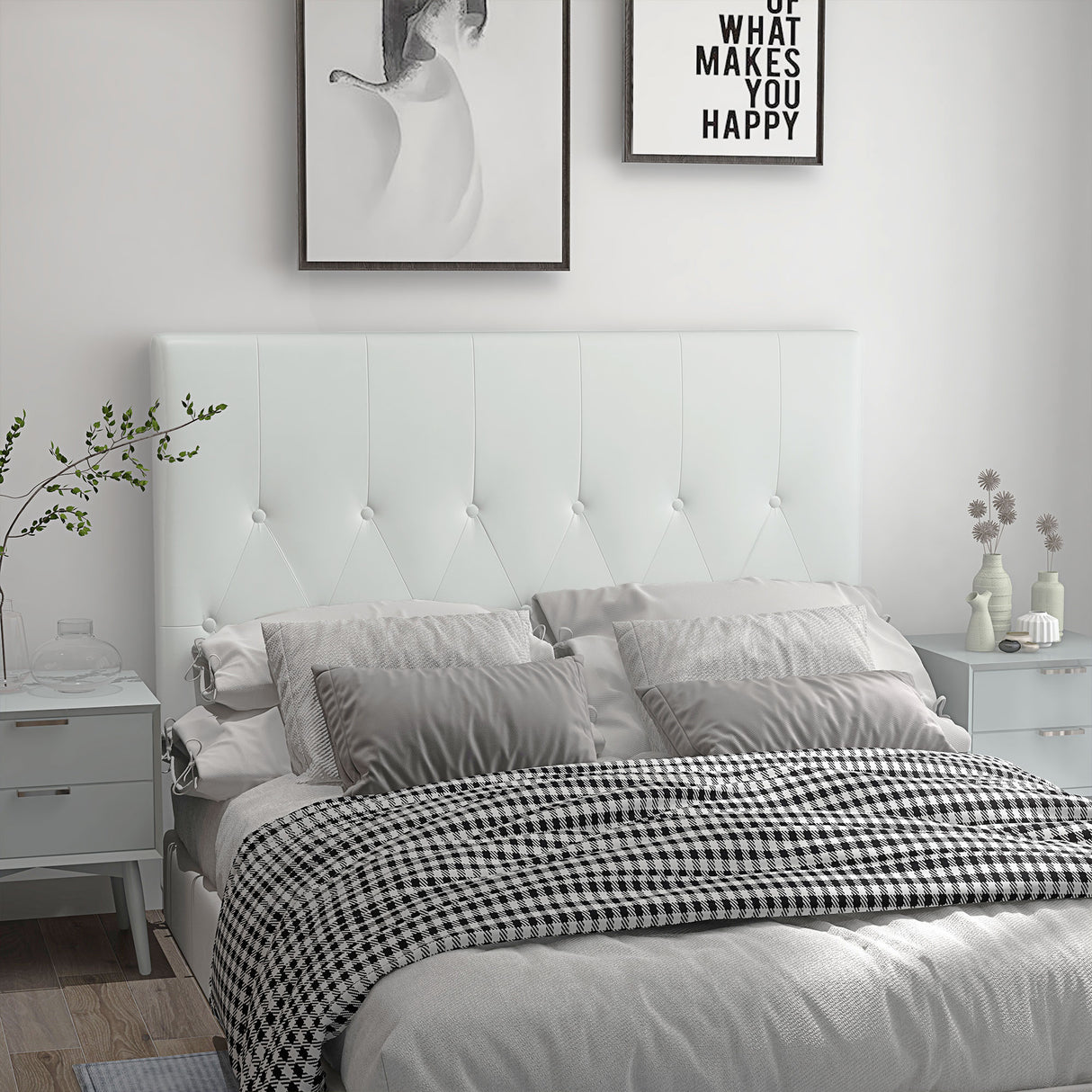 easycomfort easycomfort testiera letto matrimoniale imbottita con design a bottoni in pelle pu e mdf 160x7x120 cm bianco