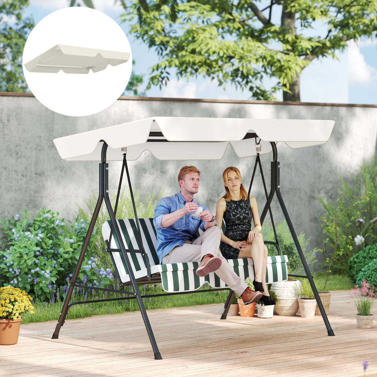 easycomfort easycomfort tetto di ricambio per dondolo 3 posti impermeabile in tessuto oxford bianco crema 210x145 cm