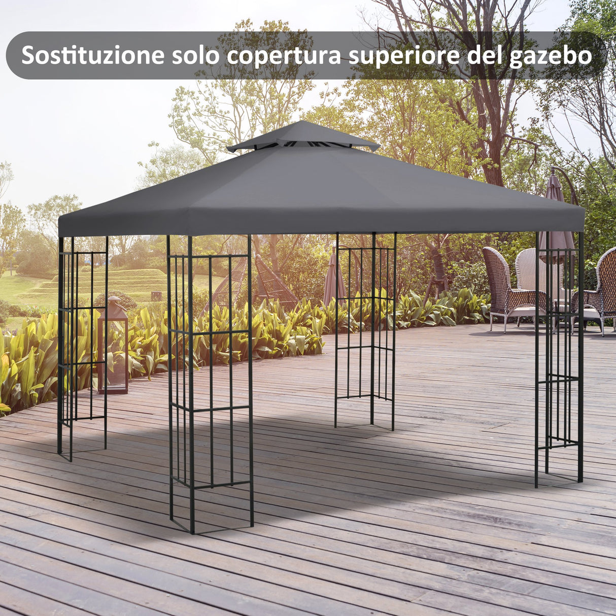 easycomfort easycomfort tetto di ricambio per gazebo 3x3m a 2 livelli e resistente ai raggi uv grigio scuro
