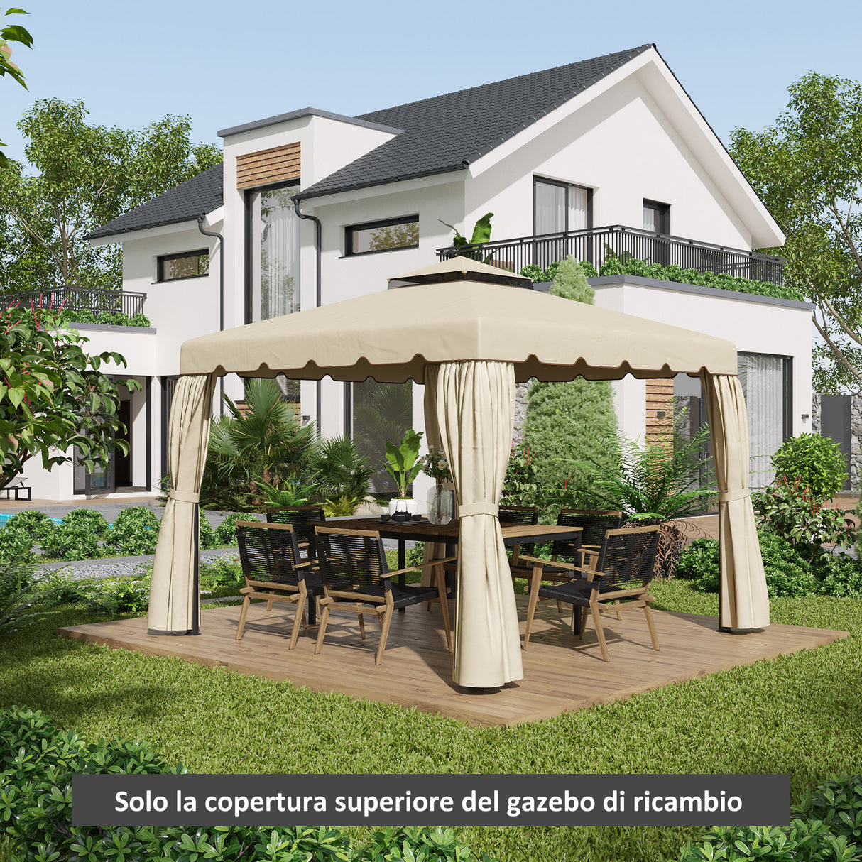 easycomfort easycomfort tettuccio di ricambio per gazebo da giardino 3x3m con tetto a 2 livelli in poliestere beige