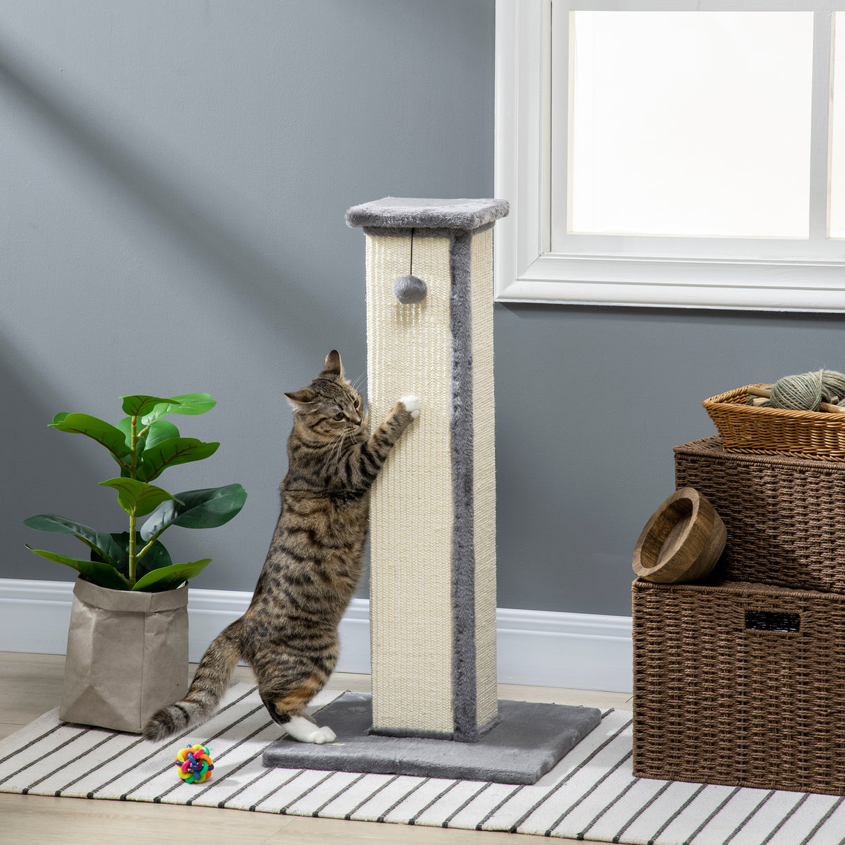 easycomfort easycomfort tiragraffi per gatti con pallina palo in sisal e rivestimento in peluche 41x41x81 cm grigio