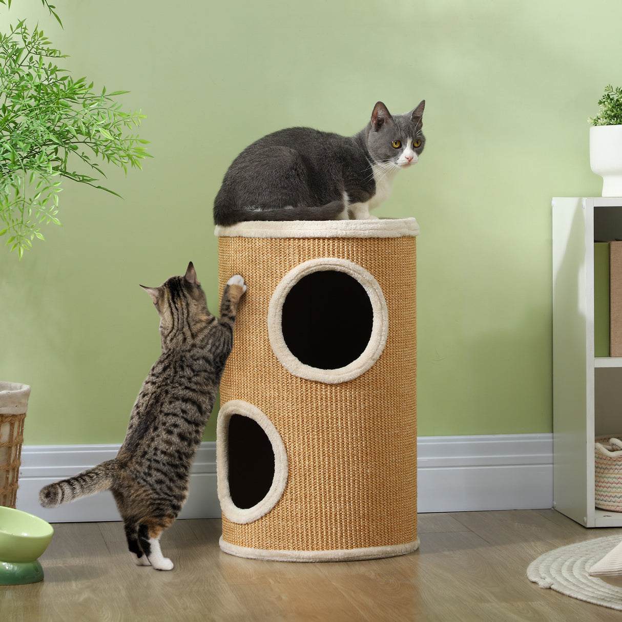 easycomfort easycomfort torre tiragraffi per gatti a 2 livelli in sisal con casette in peluche per 1 2 gatti marrone