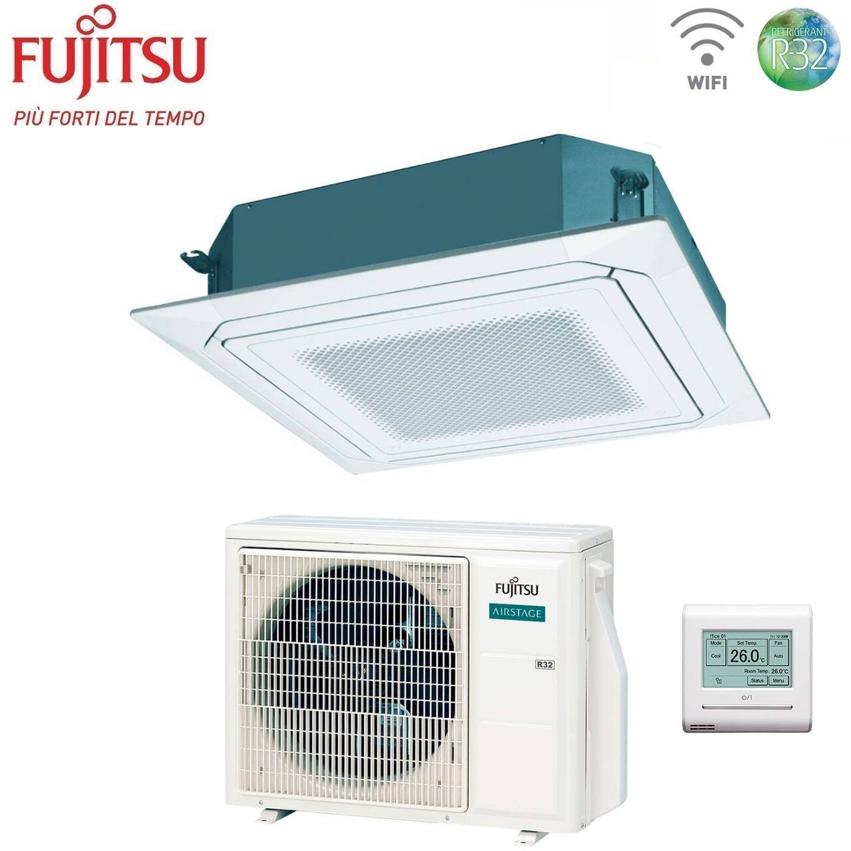 fujitsu condizionatore a cassetta fujitsu kr circular flow white 18000 btu auxg18krlb r 32 wi fi optional con griglia e filocomando